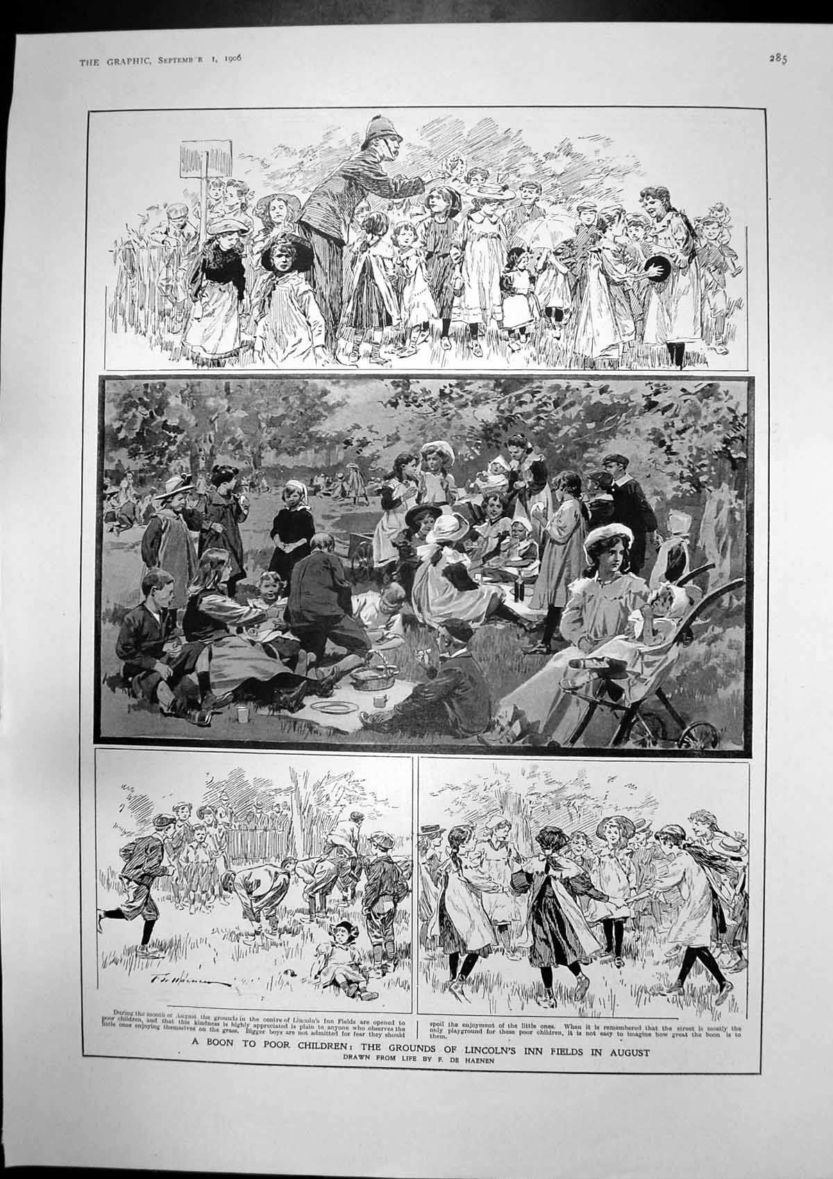 Antique Old Print Children Lincolns Inn Fields Basket Race Costermongers 1906