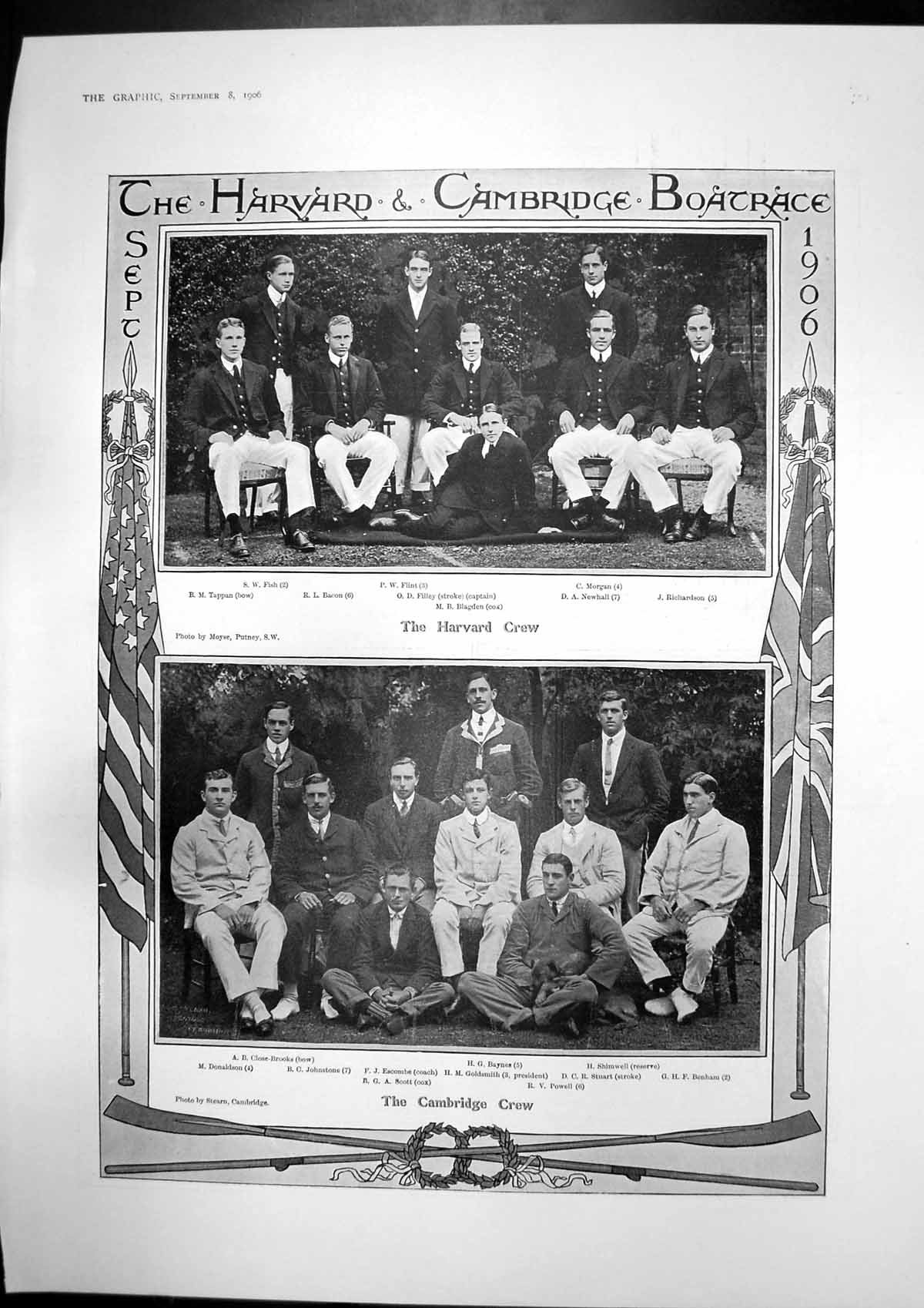 Antique Old Print Harvard Cambridge Boat Crews Royal Dublin Horse Show 1906