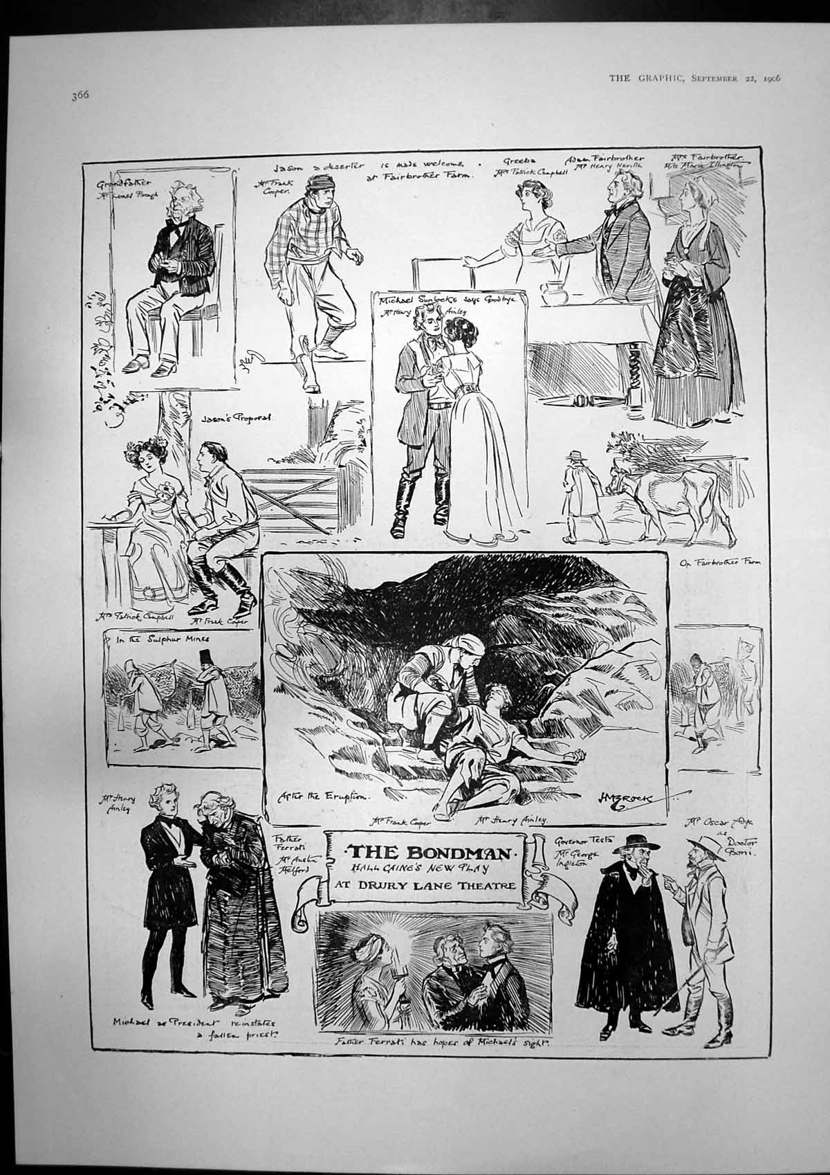 Antique Print Bondman New Play Drury Hopeless Morning After Gale Ship 1906 20th