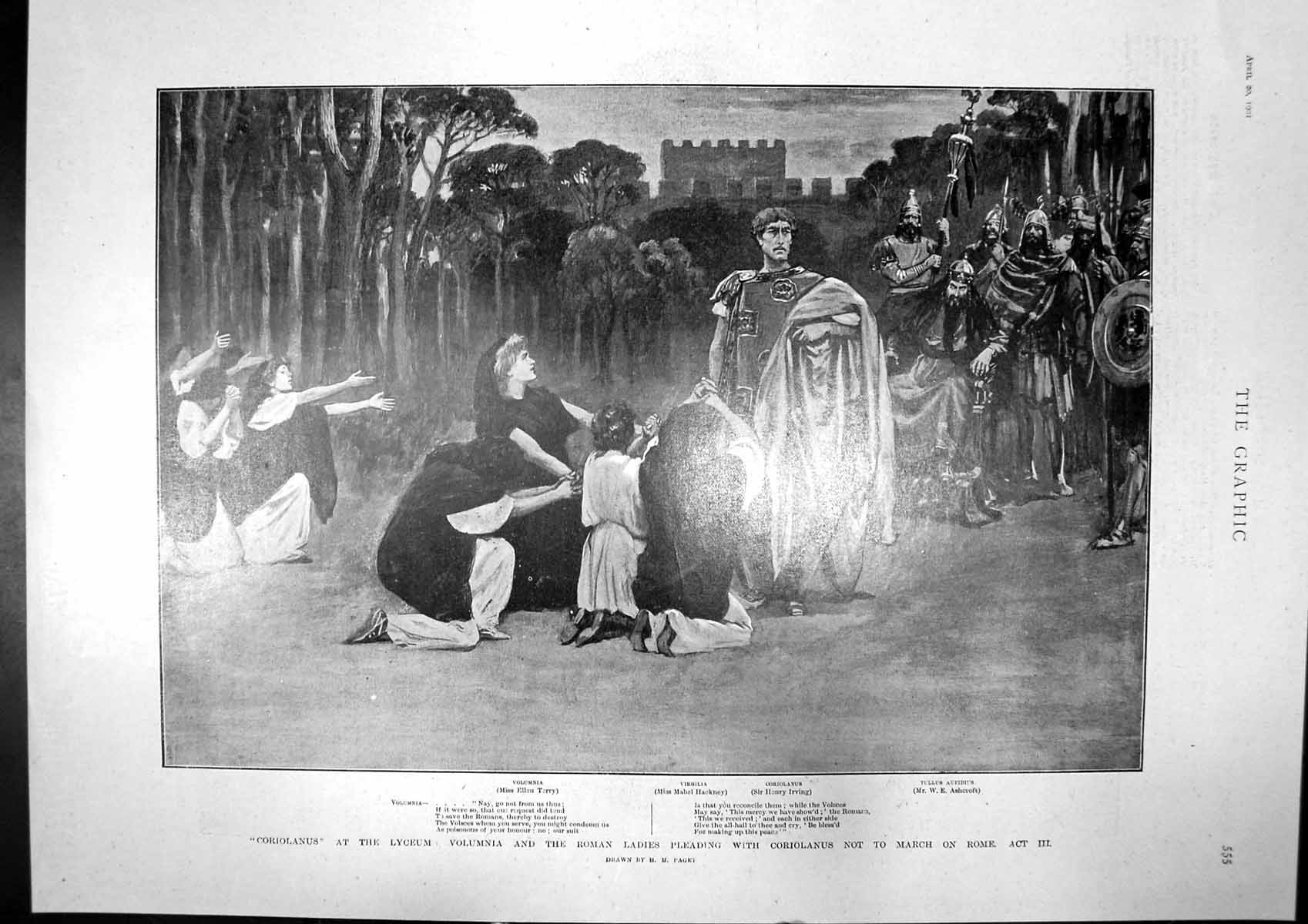 Antique Print Coriolanus Lyceum Volumnia Roman Ladies Belinda Schmalz 1901 20th