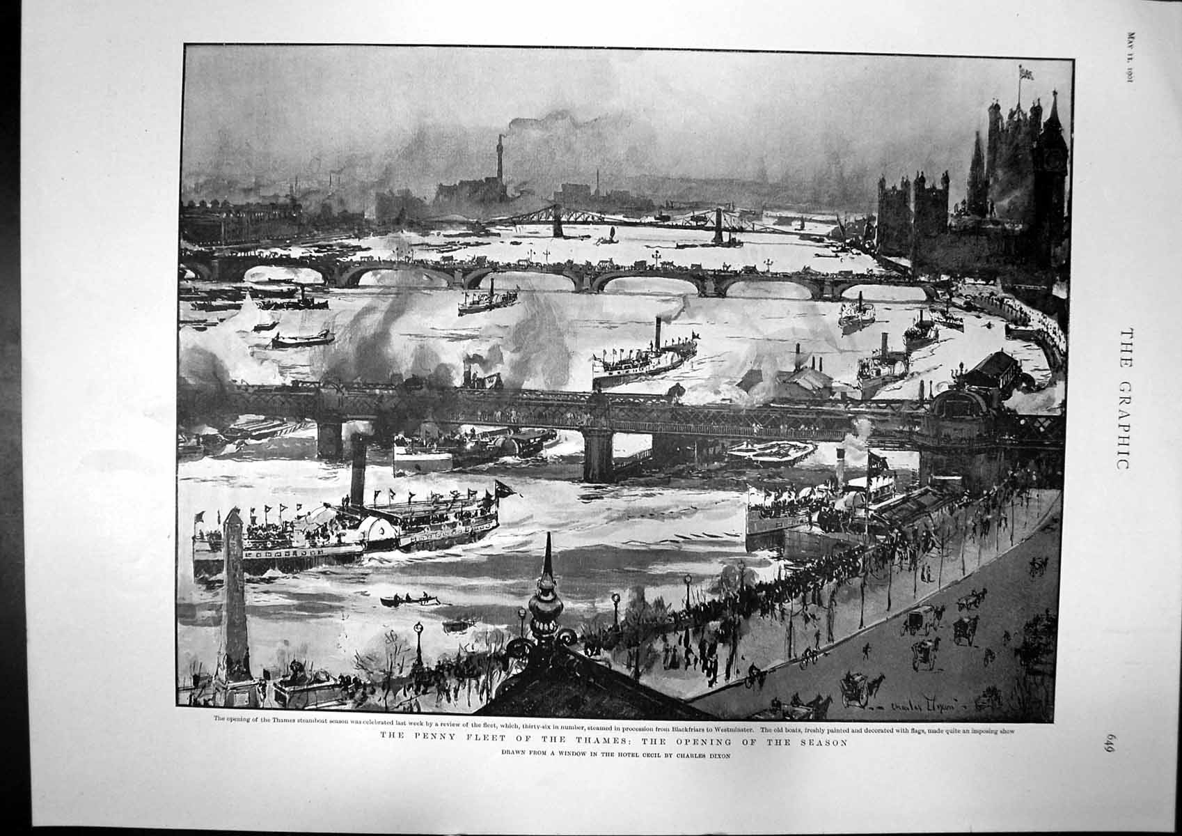 Antique Old Print Penny Fleet Thames Royal Tour Buddhist Priests Kandy 1901