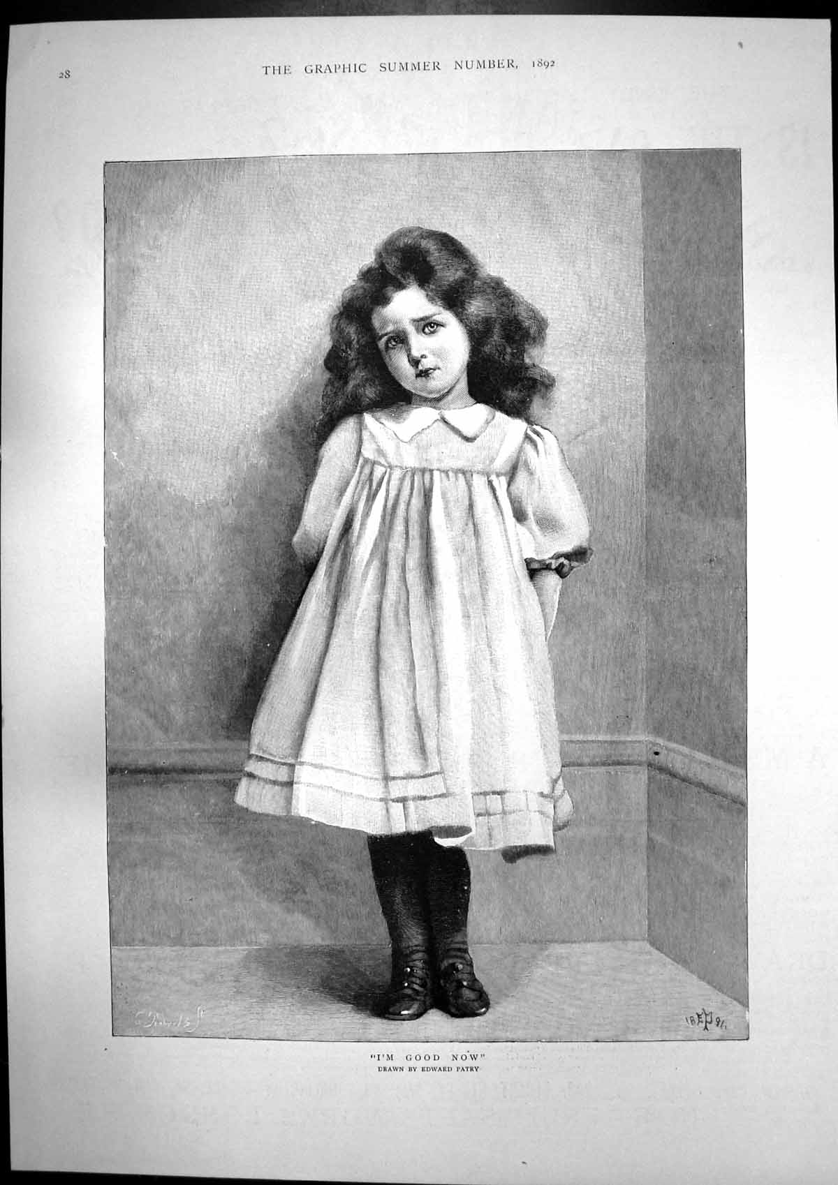 Old Antique Print Im Good Now Girl Corner Parisian Diamond Company 1892 19th