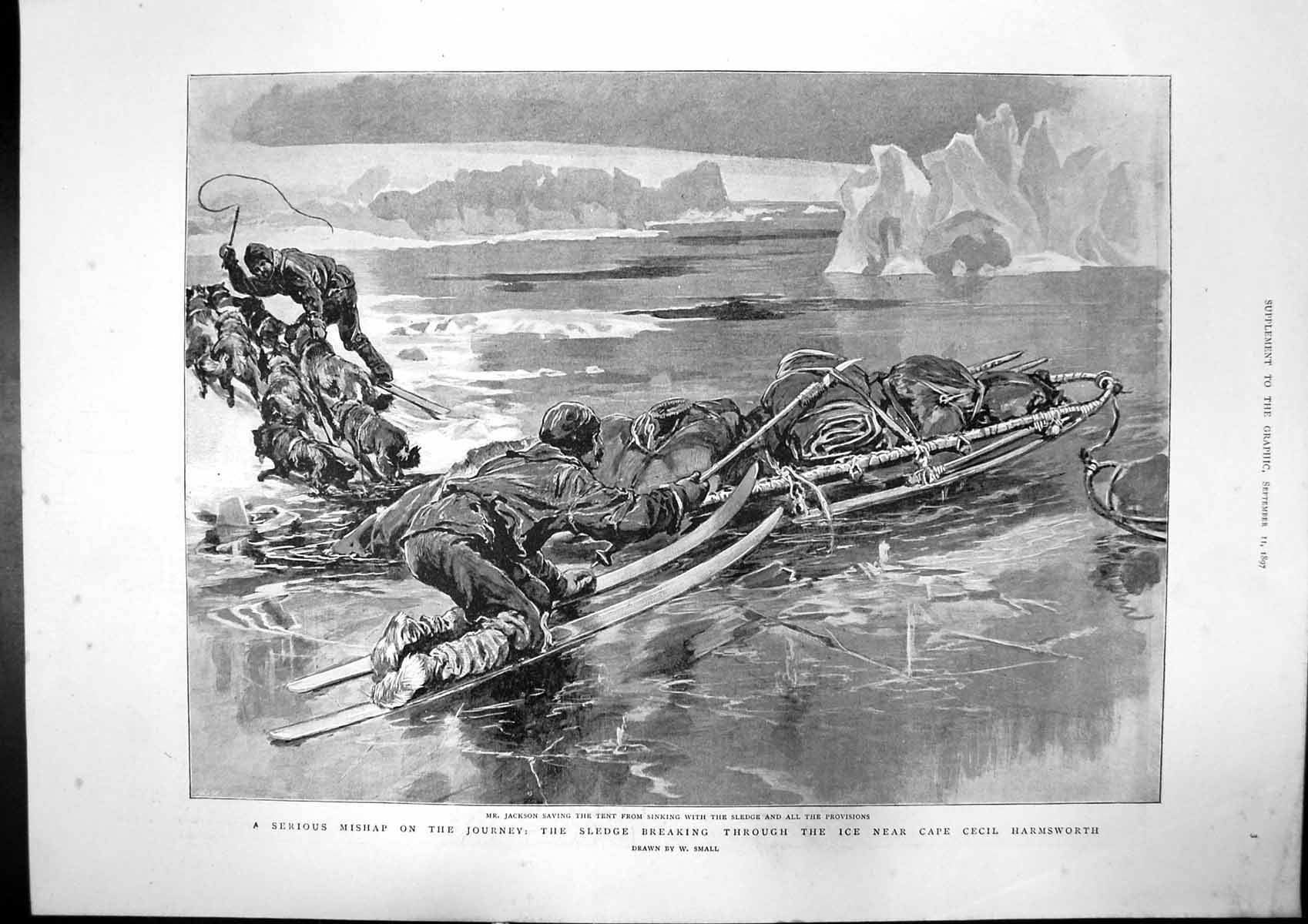 Antique Print Sledge Through Ice Jackson Toast Queens Birthday Elmwood1897 19th