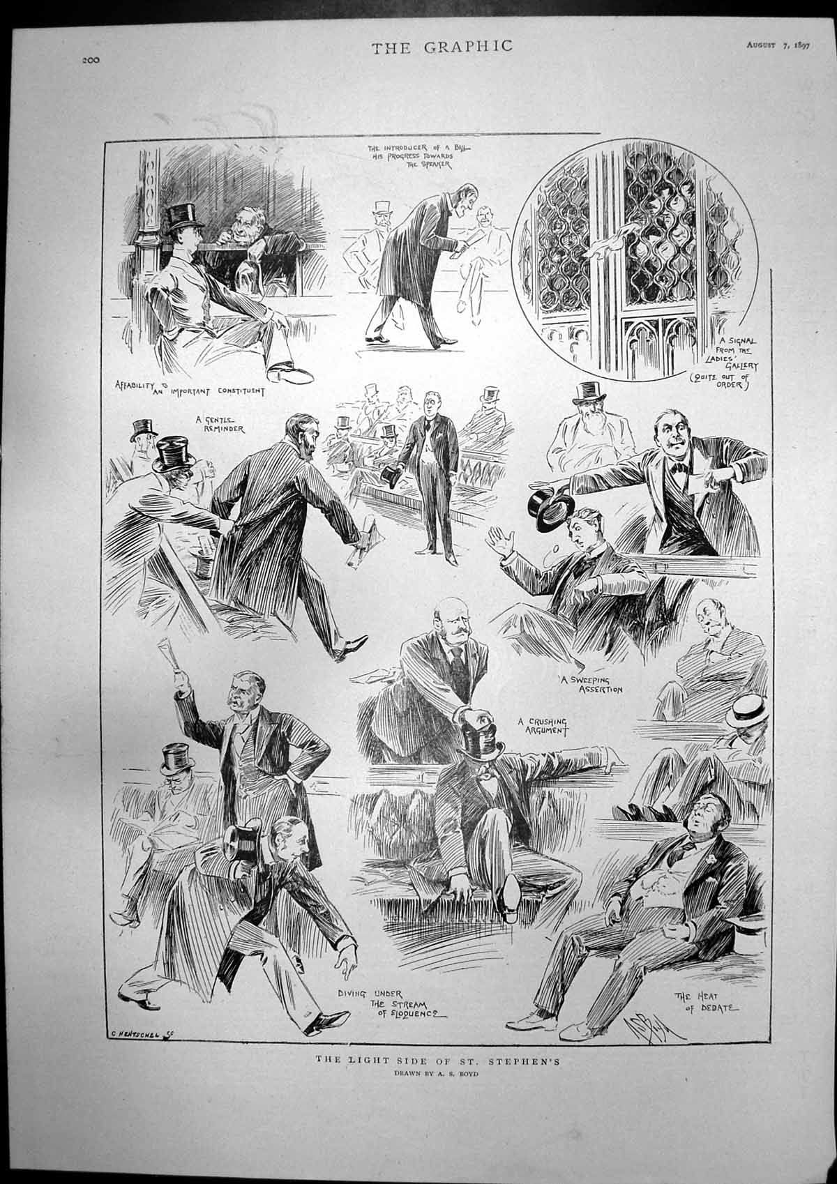 Antique Old Print Light Side St Stephens Growth Stags Horns One Season 1897