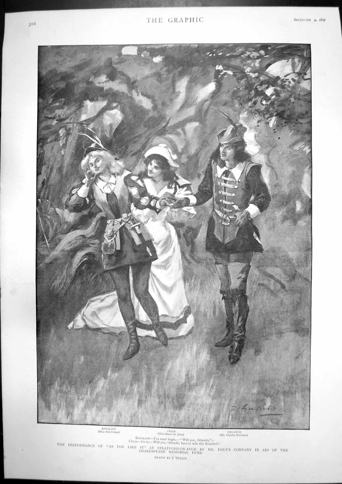 Antique Old Print As You Like It Stratford Prince Napoleon Visit Czar 1897 19th