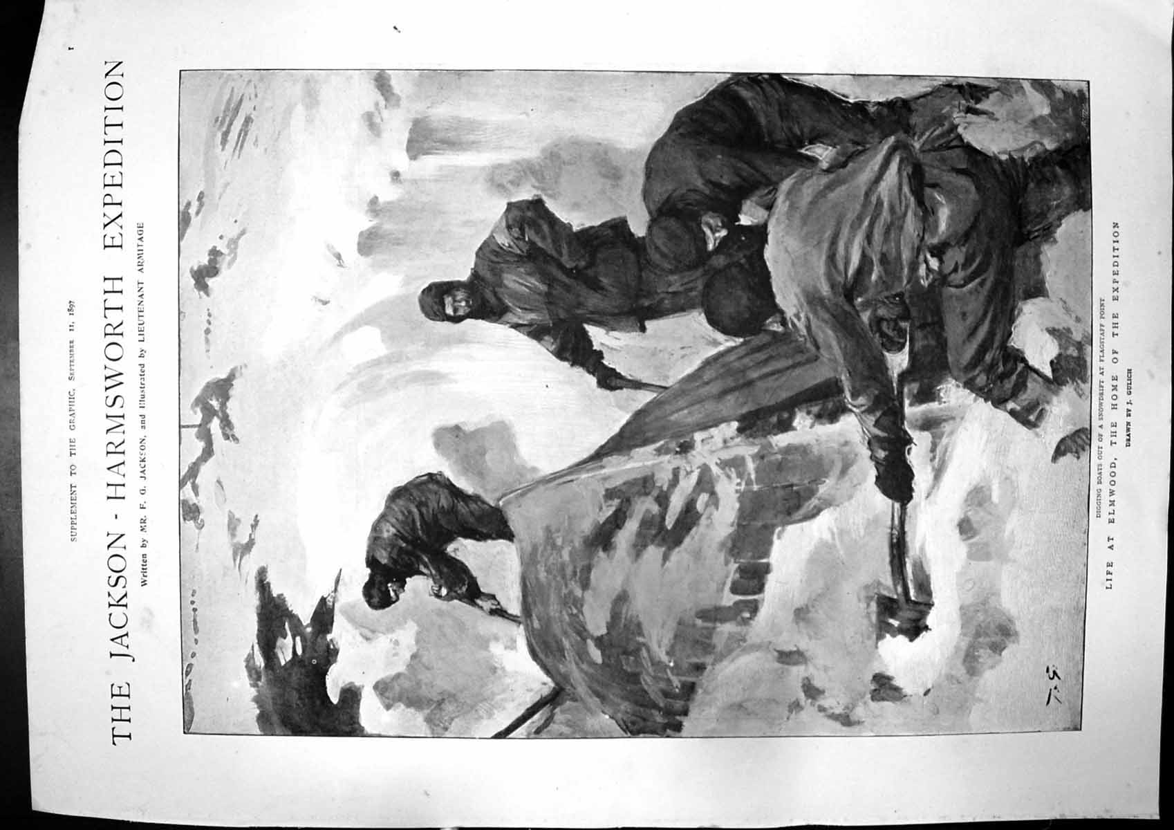 Antique Old Print Jackson Harmsworth Expedition Elmwood Baby Polar Bear 1897