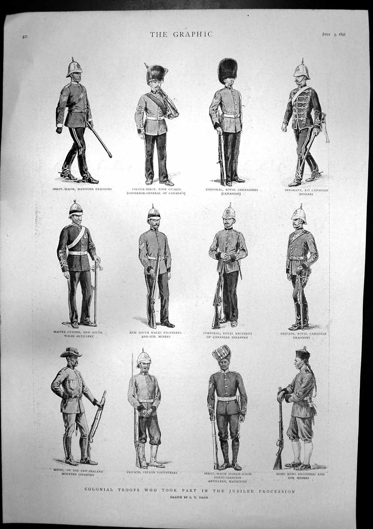 Antique Print Colonial Troops Jubilee Procession Windsor Review Queen 1897 19th