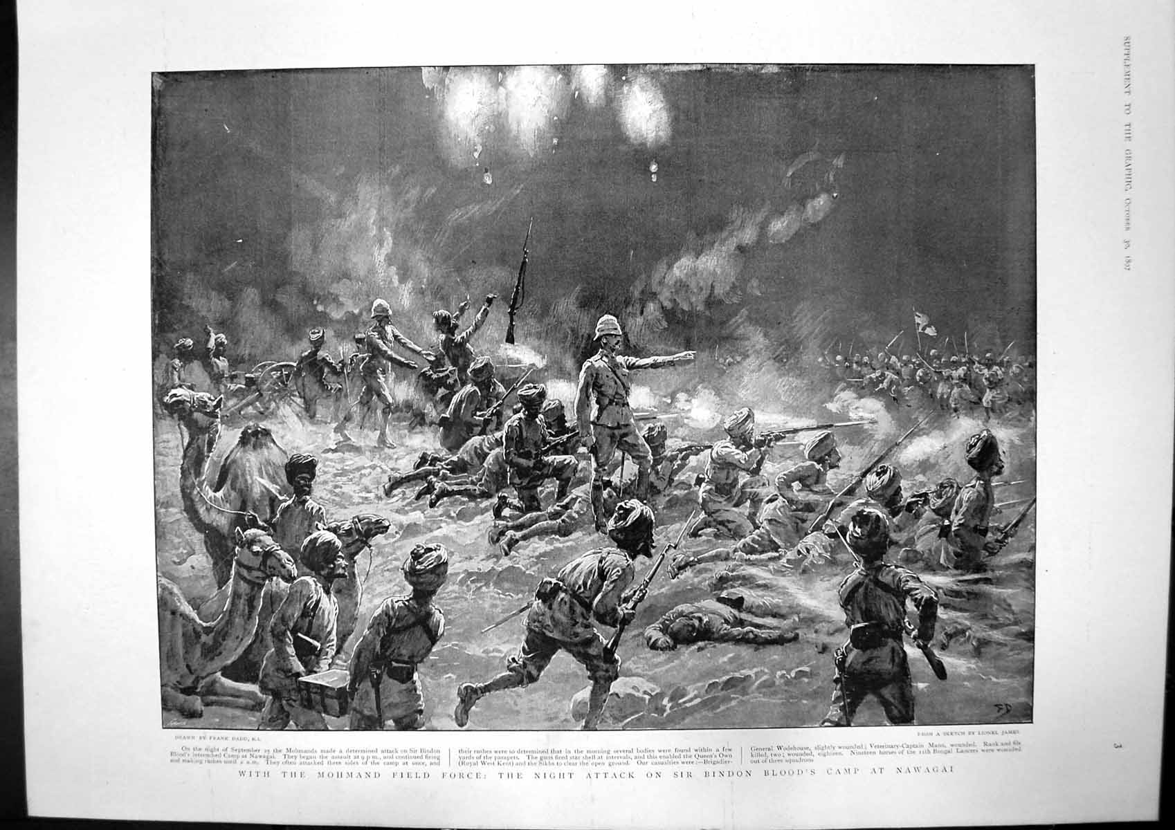 Antique Old Print Mohmand Field Force Sir Bindon Blood Division Kurram 1897