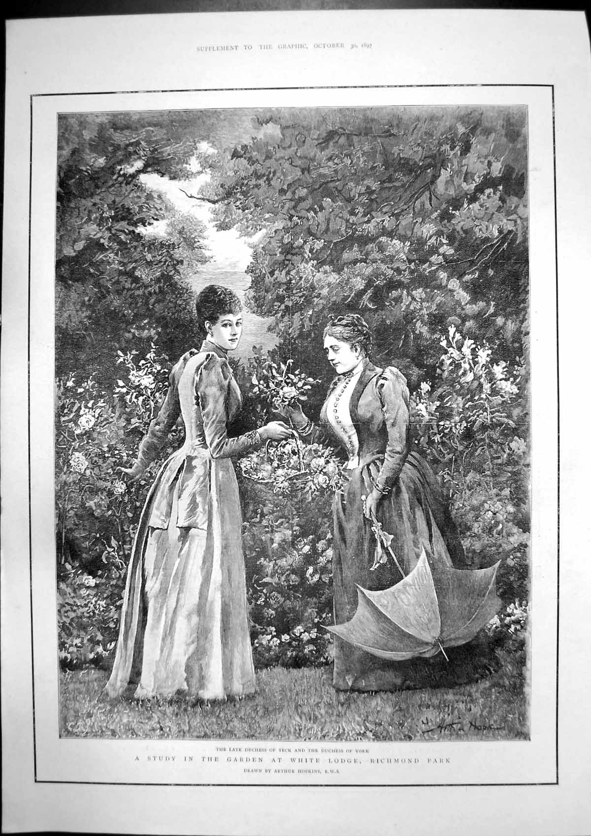 Antique Old Print Duchess Teck York White Lodge Richmond Park Stables 1897 19th