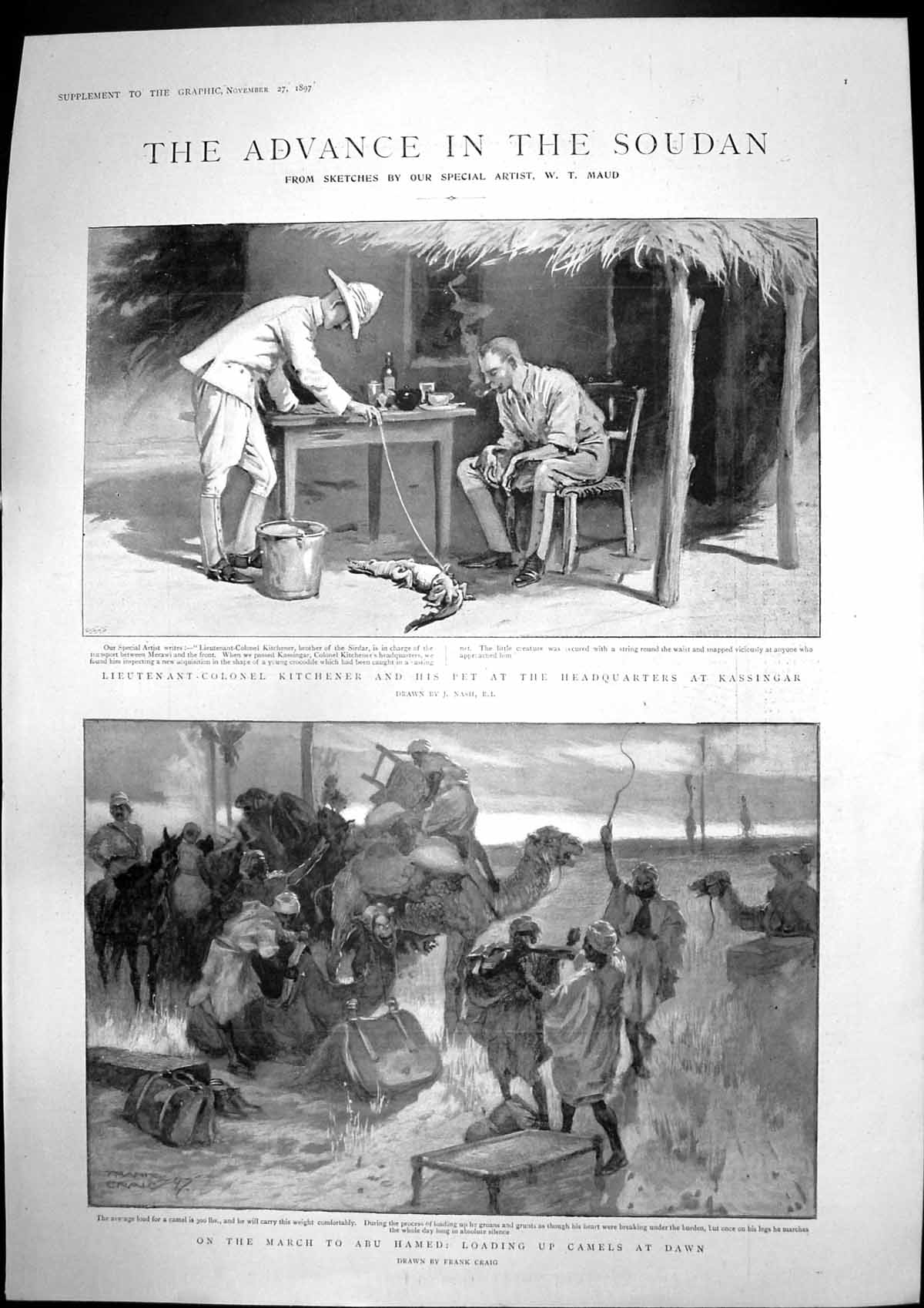 Antique Print Advance Soudan Lt Colonel Kitchener Camels Adc B Watson 1897 19th