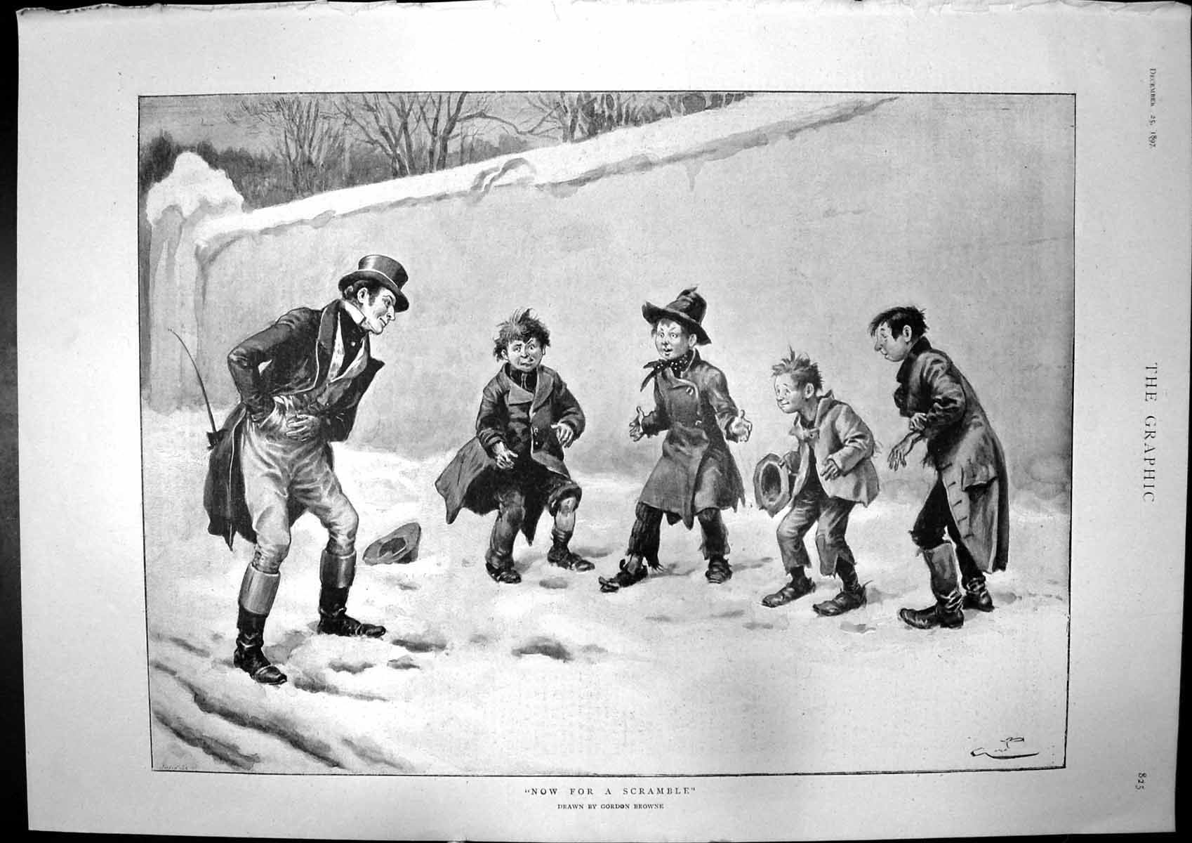 Antique Old Print Now For Scramble Children Snow Missionary Travancore 1897