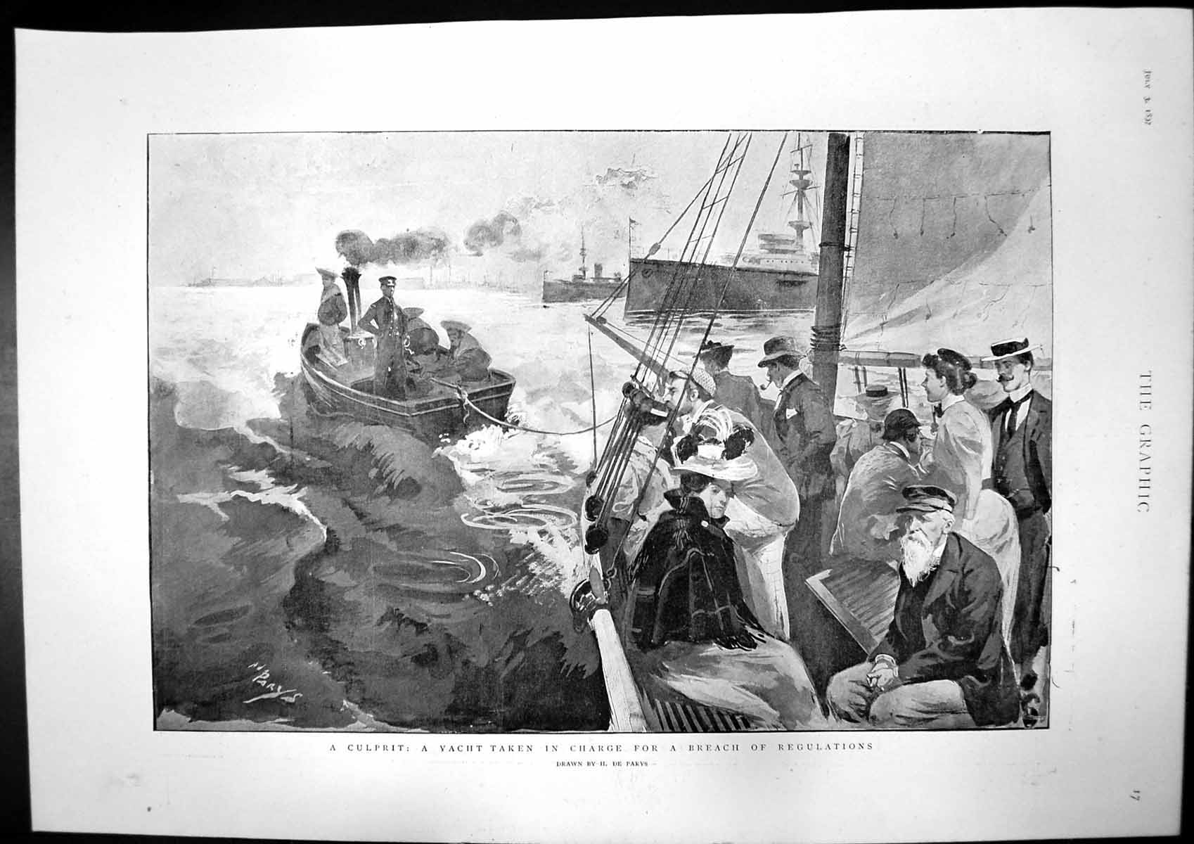 Antique Print Yacht Breach Regulations Naval Review Spithead Admirals 1897 19th