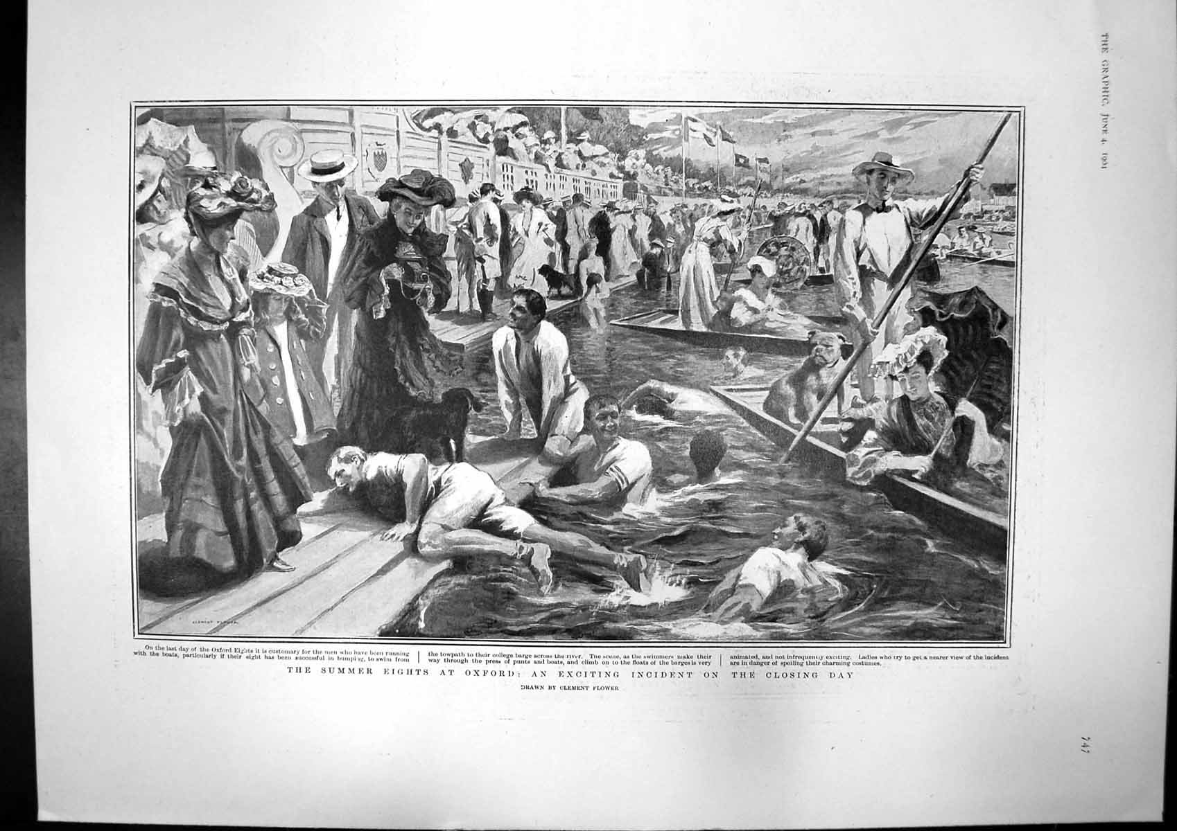 Antique Print Summer Eights Oxford Royal Military Tournament Pushball 1904 20th