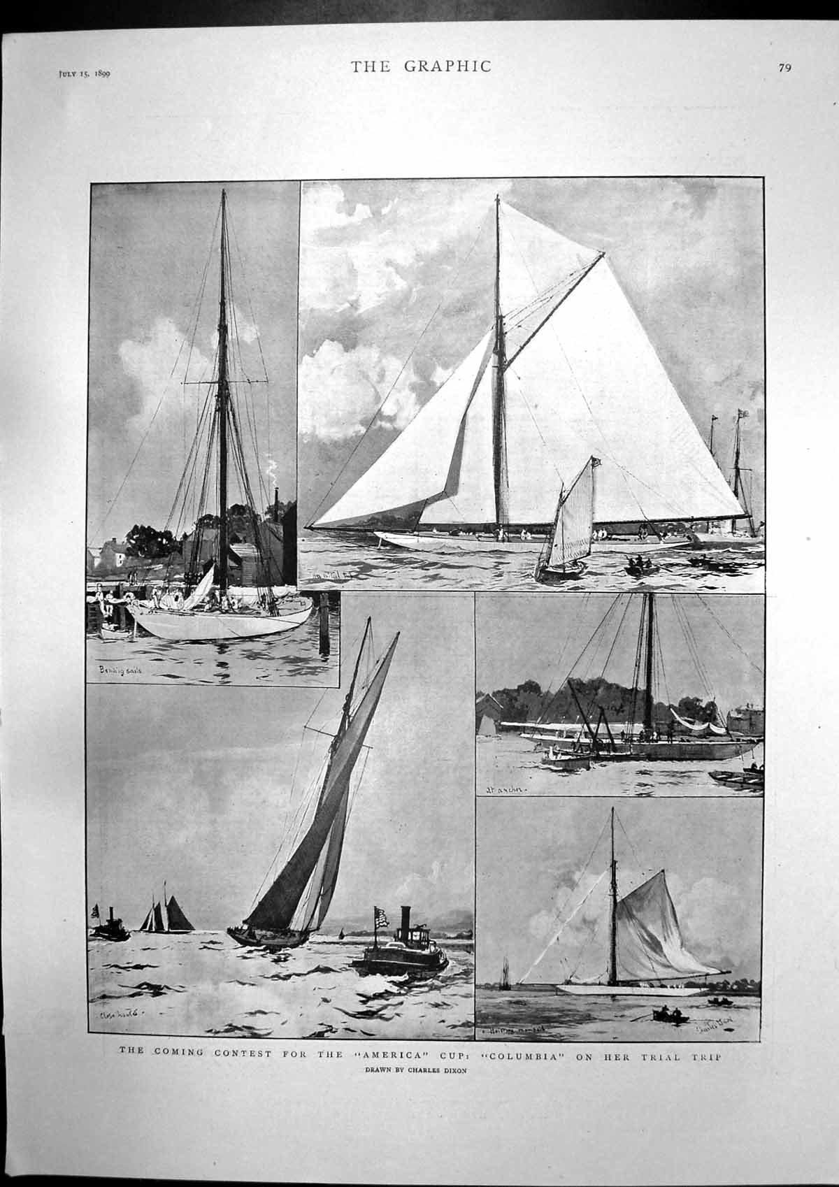 Antique Print Columbia Trial America Cup Capt Dreyfus Home Boat Cauden 1899