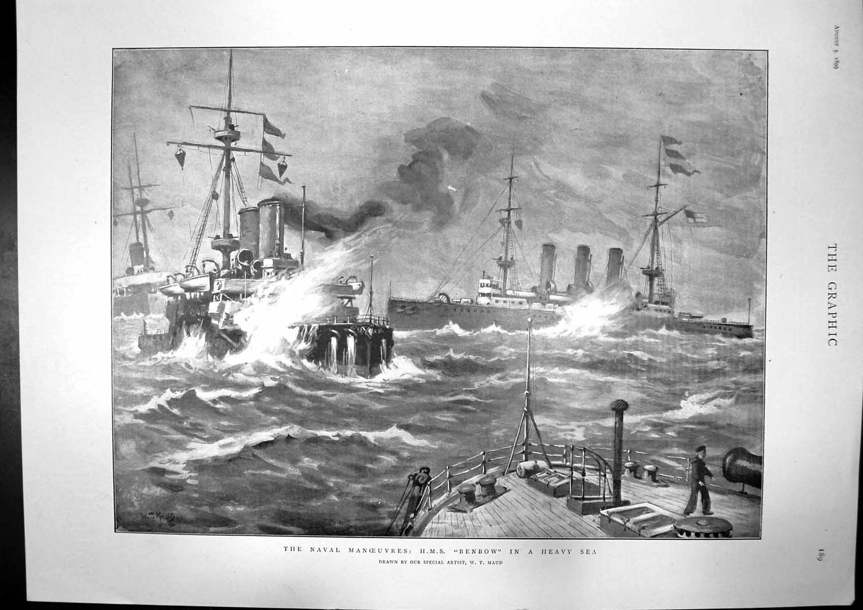 Antique Print Hms Benbow Heavy Sea Col C Parsons Col Robert Routledge 1899 19th