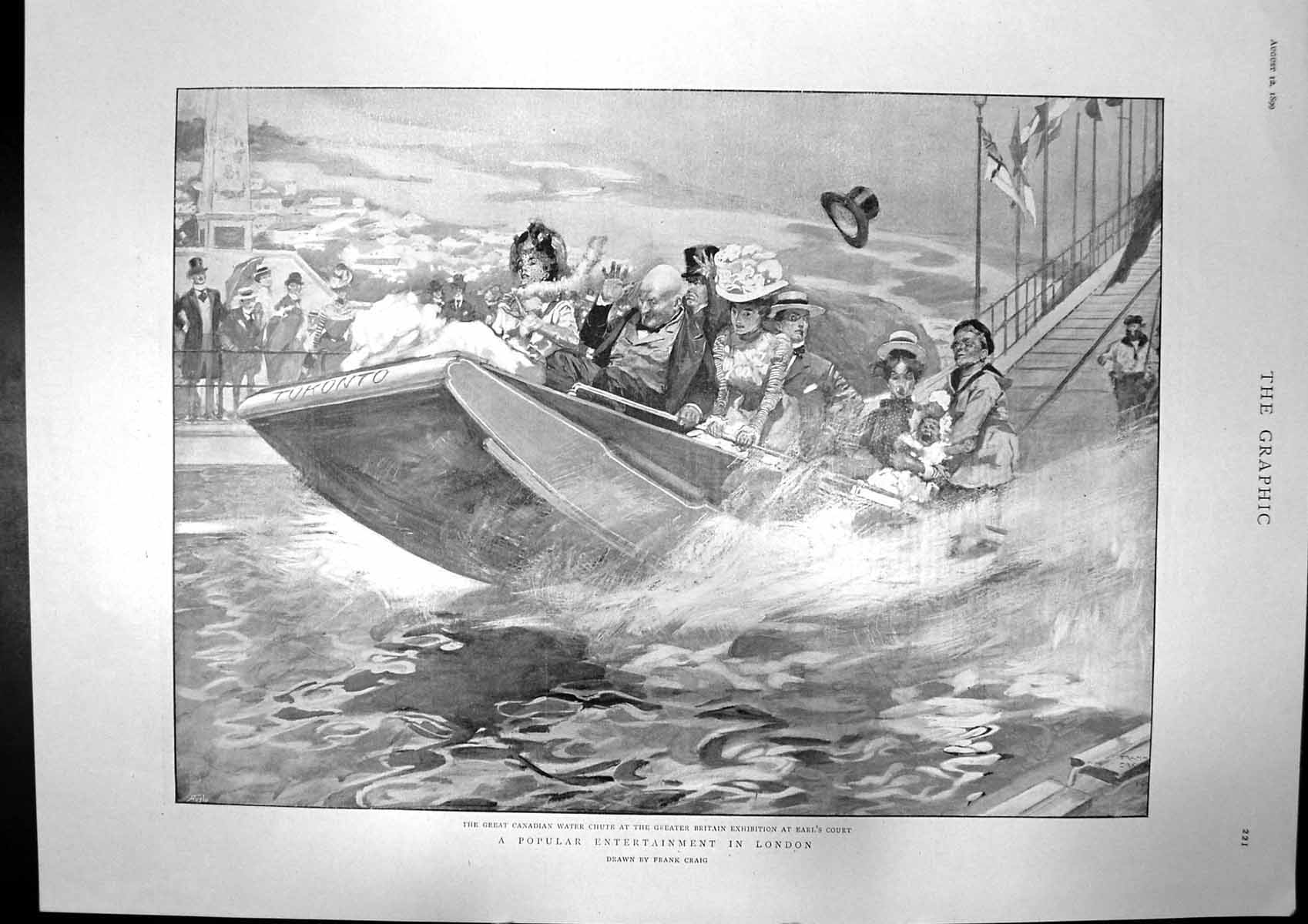 Antique Print Canadian Water Chute Earls Court 2Nd Court Capt Dreyfus 1899