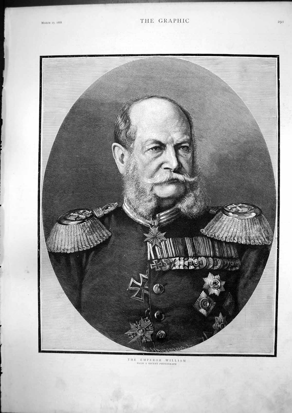 Antique Old Print Emperor WilliamGenerations Hohenzollerns Germany 1888