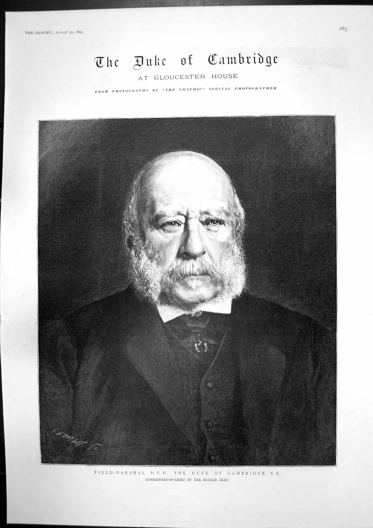 Antique Old Print Field Marshal Duke Cambridge Cabinet Gloucester House 1895