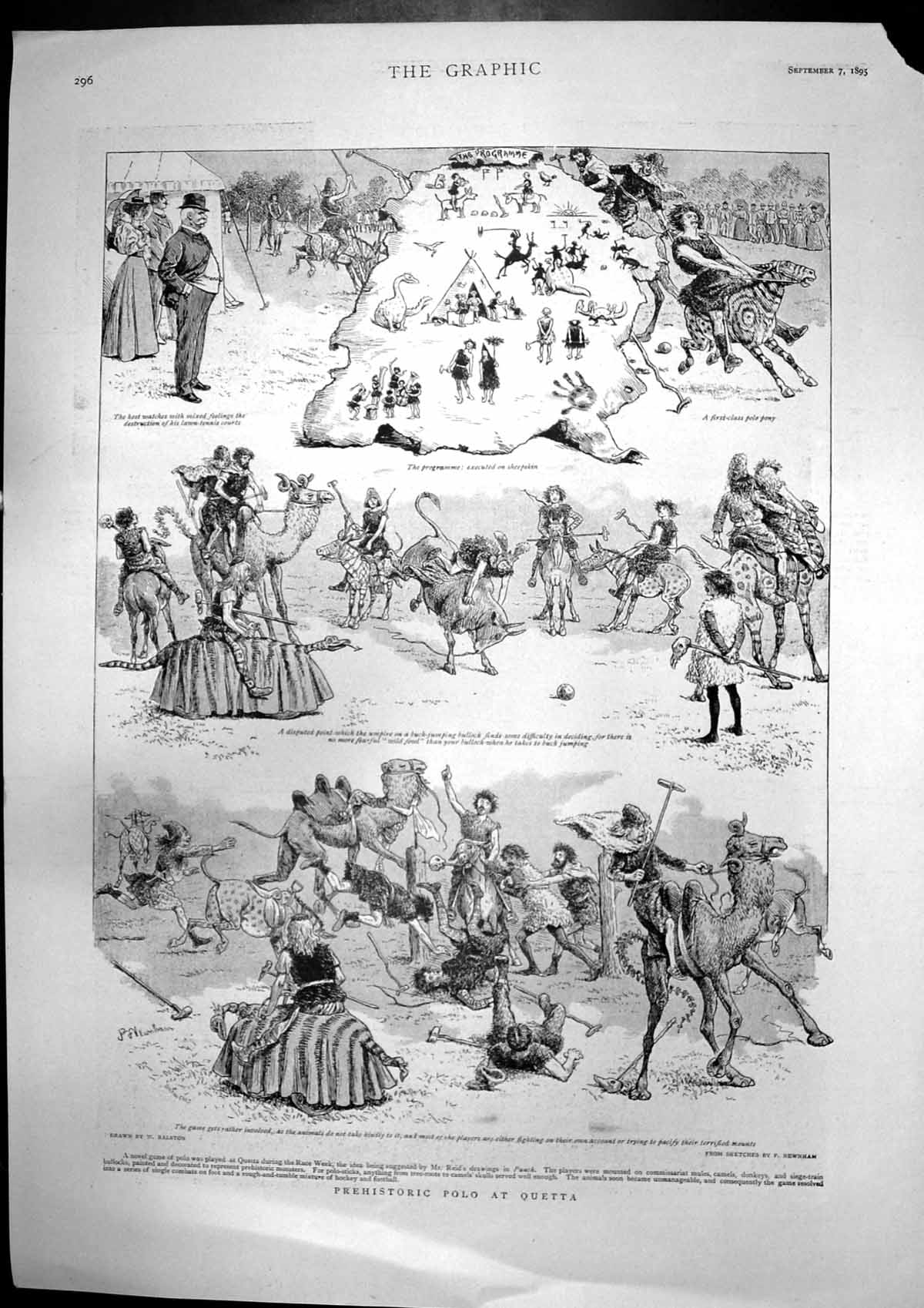 Antique Old Print Prehistoric Polo Quetta America Win America Cup Cowes 1895