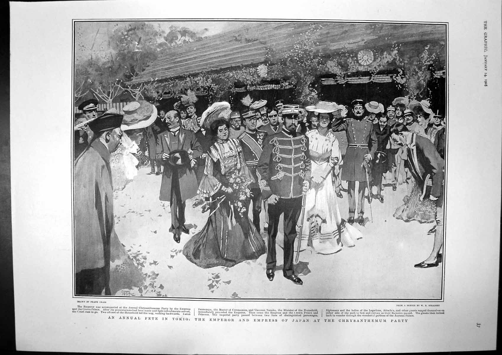 Old Print Fete Tokio Emperor Empress Reservists Poland Press Ganged 1905 20th