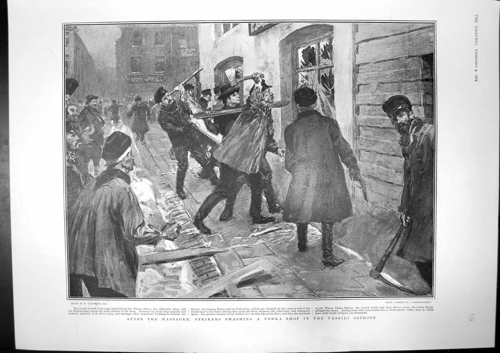 Antique Print Strikers Smashing Shop Vassili Ostroff Run New York Bank 1905