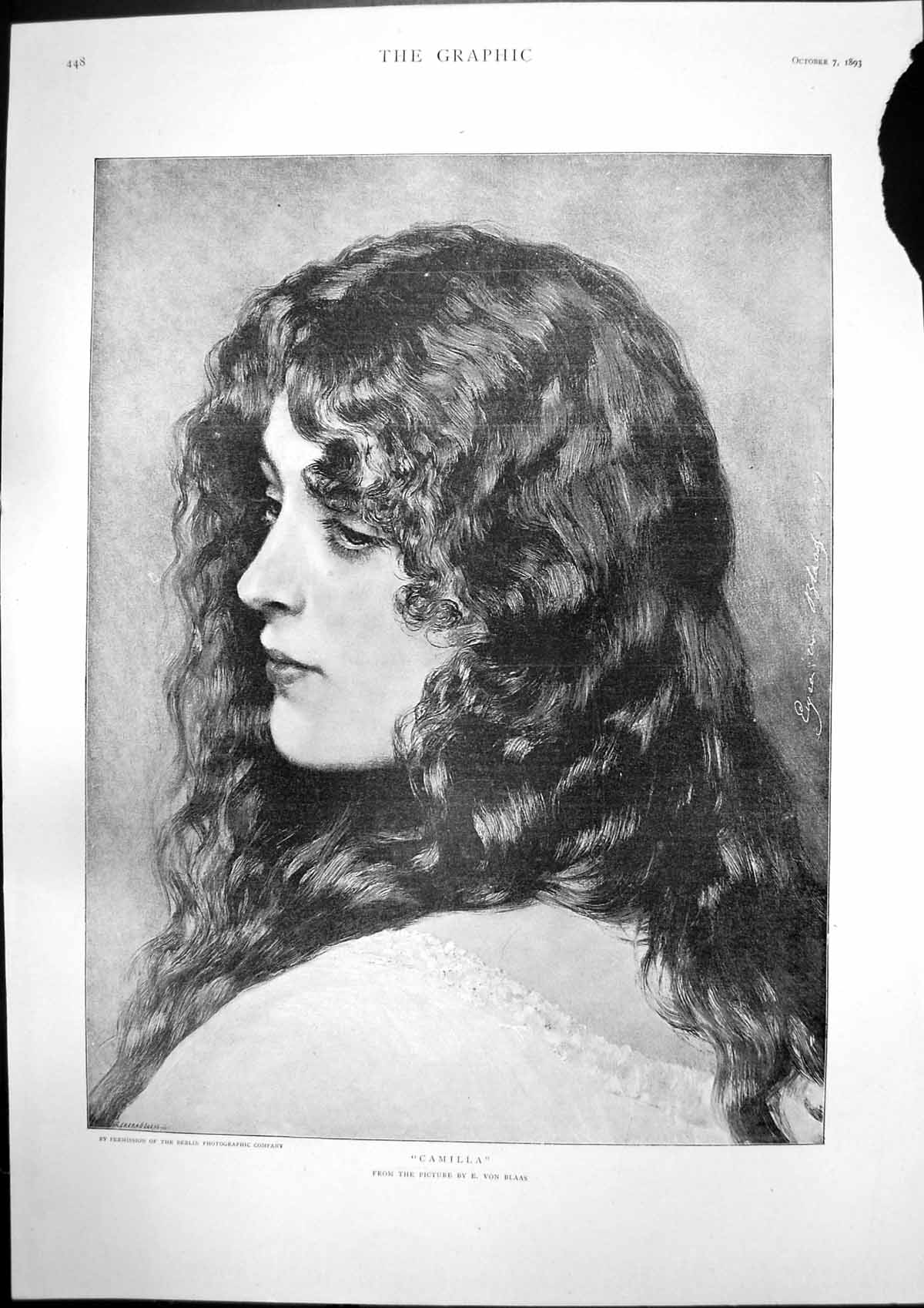 Old Print Camilla E Von Blaas Lady Dark Curls Savoy Rehearsal Chorus 1893 19th