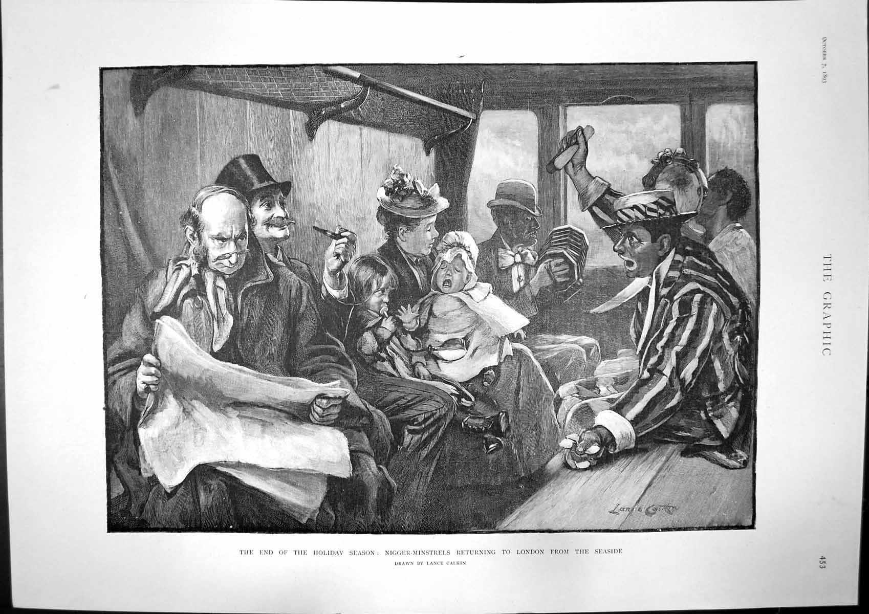 Antique Print Minstrels Return Seaside Mr Mrs Cowassee Jehangir Bombay 1893