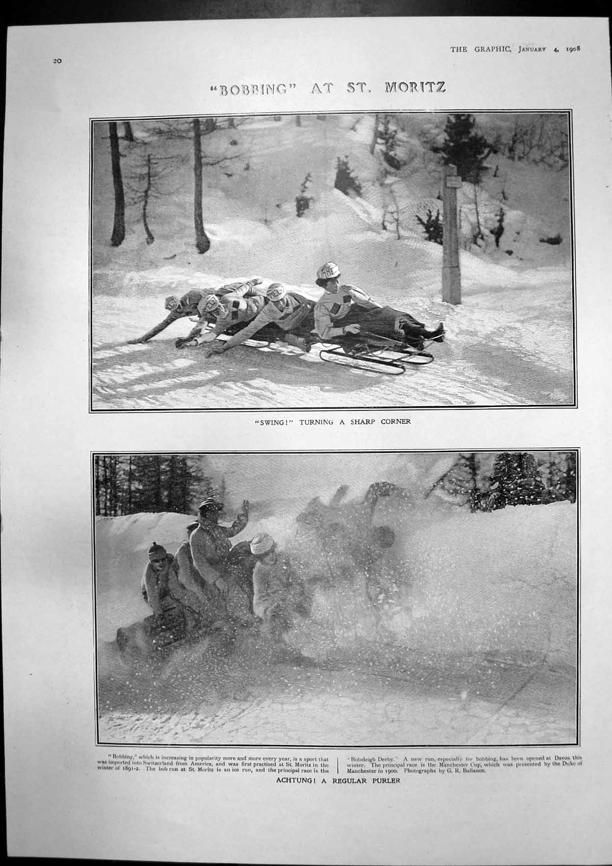 Antique Print Bobsleigh Switzerland Emperor Austria Appearance Illness 1908