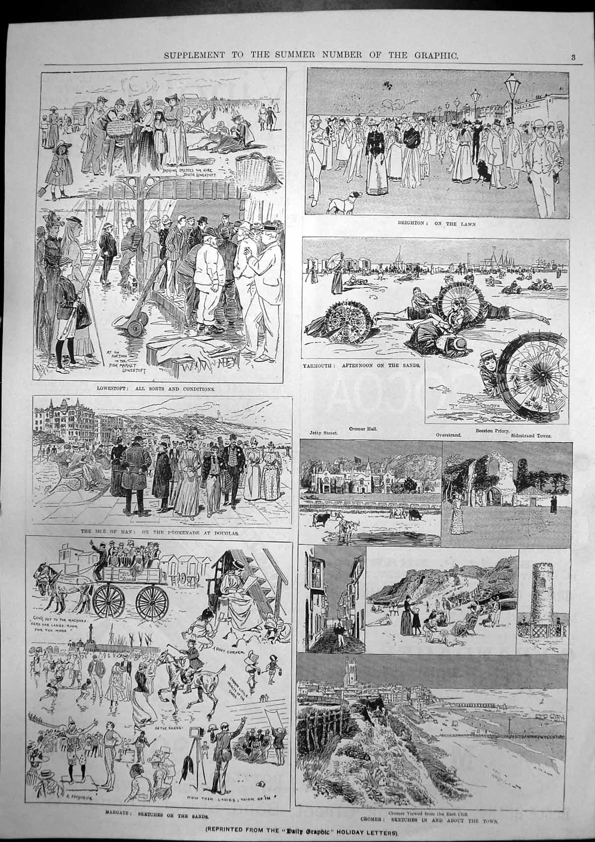 Original Old Antique Print Summer Margate Yarmouth Isle Man Vinolia Soap C 1895