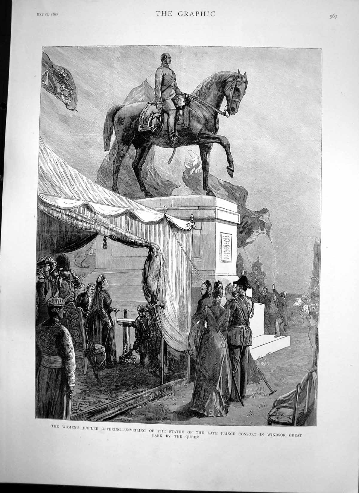 Antique Old Print Statue Prince Consort Windsor Queen Dr Syntax Ceylon 1890