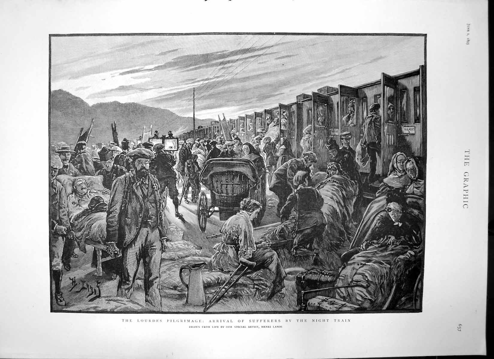 Antique Old Print Lourdes Pilgrimage Sufferers Nasrullah Khan Portsmouth 1895