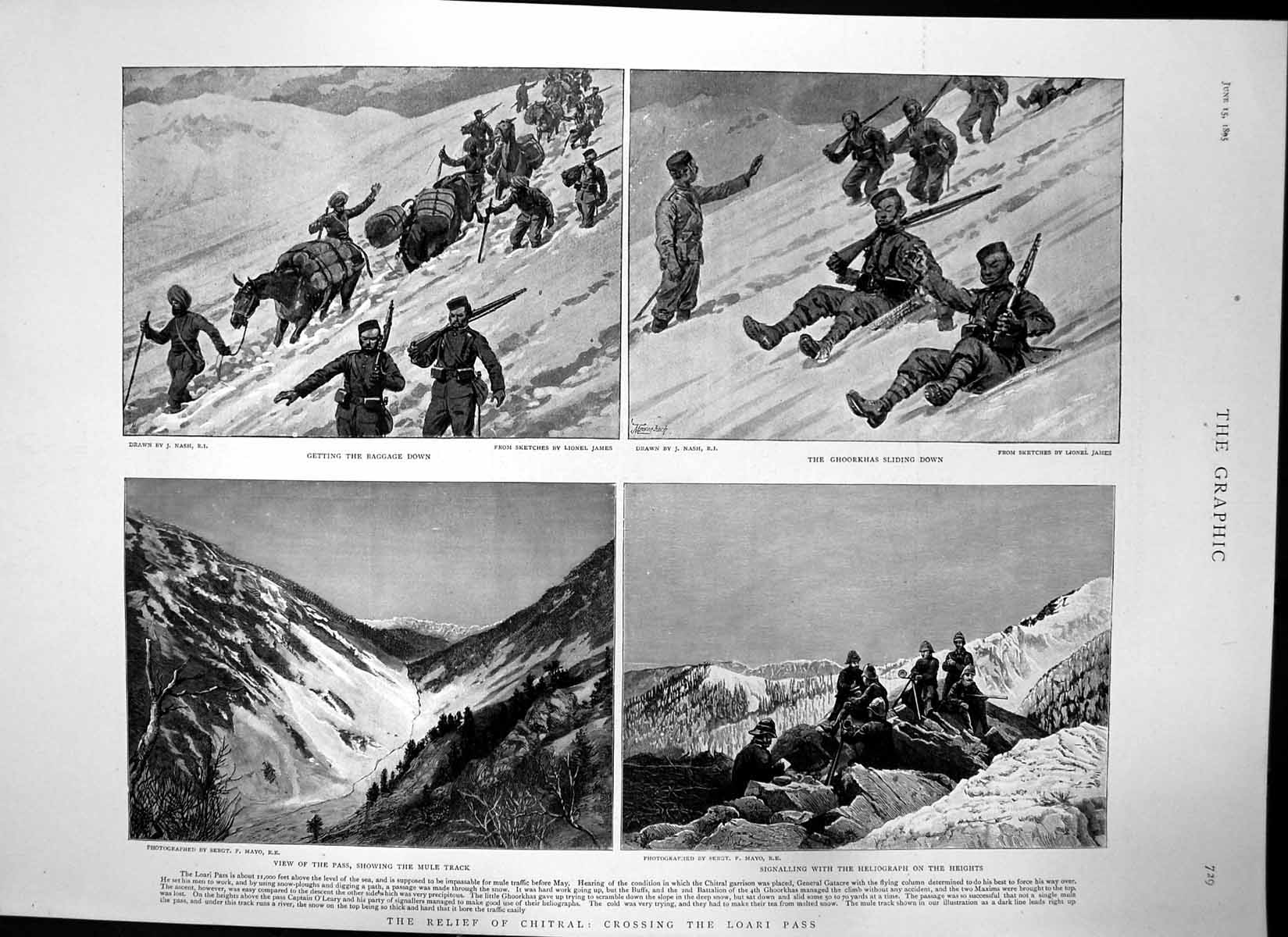 Antique Old Print Relief Chitral Crossing Loari Pass Apozai Outpost Zhob 1895