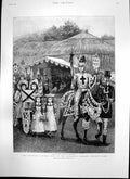 Antique Old Print Floral Fete Botanical Gardens Statue Lord Strathnairn 1895
