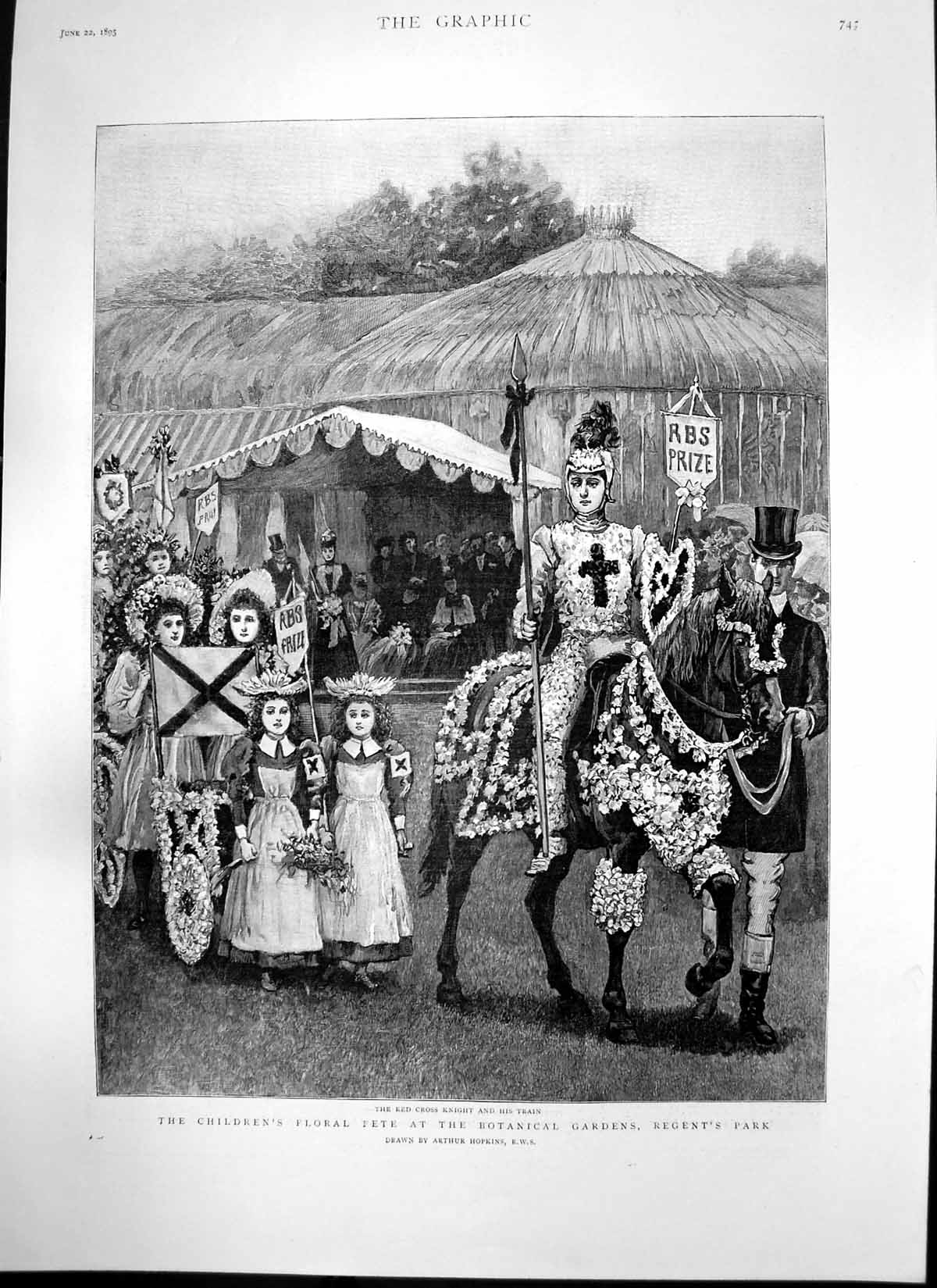 Antique Old Print Floral Fete Botanical Gardens Statue Lord Strathnairn 1895