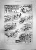 Old Antique Print Crocodile Fishing Shikari Chain Pier Brighton Gale 1896 19th