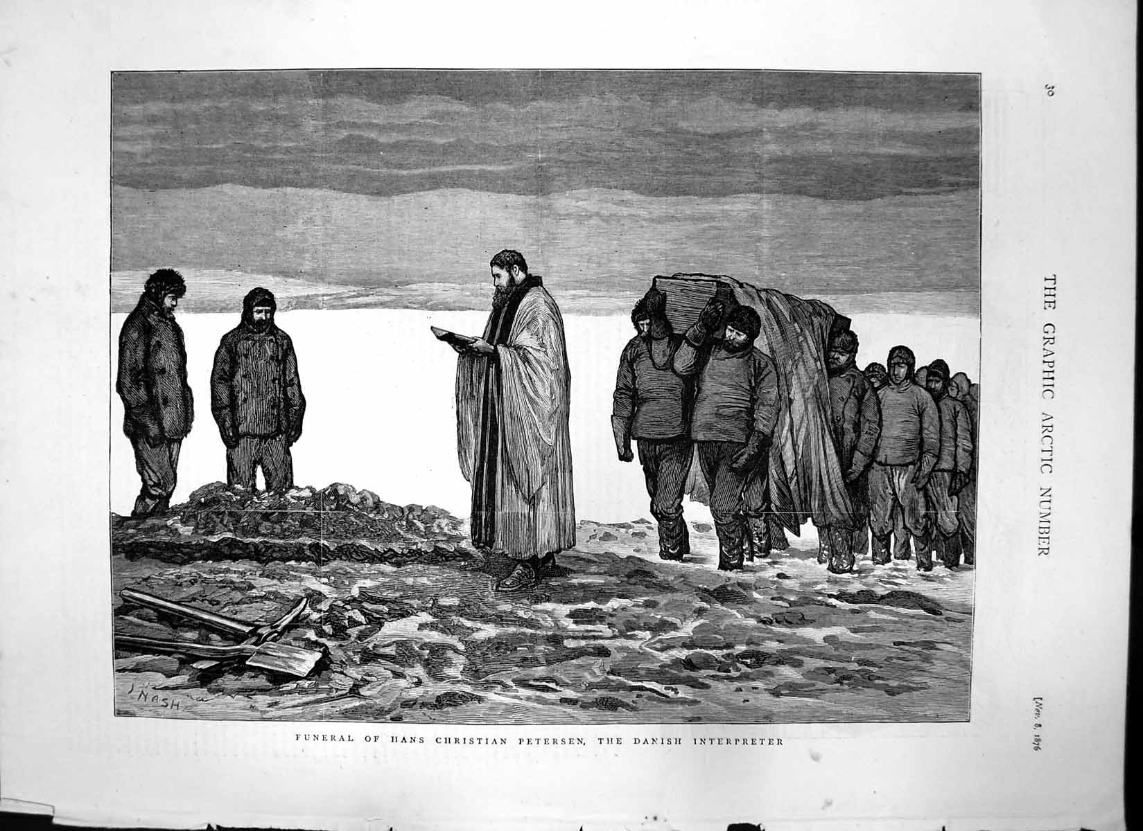 Antique Old Print Funeral Hans Christian Petersen Alert Higher Latitude 1876