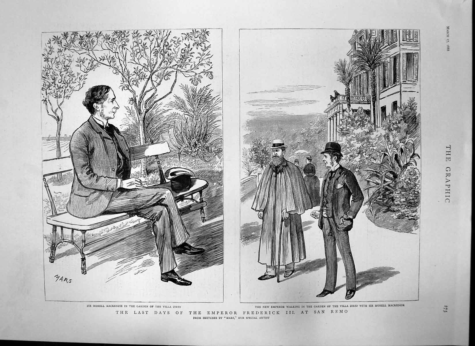 Antique Print Last Days Emperor Frederick 111 San Remo Charles Darling 1888