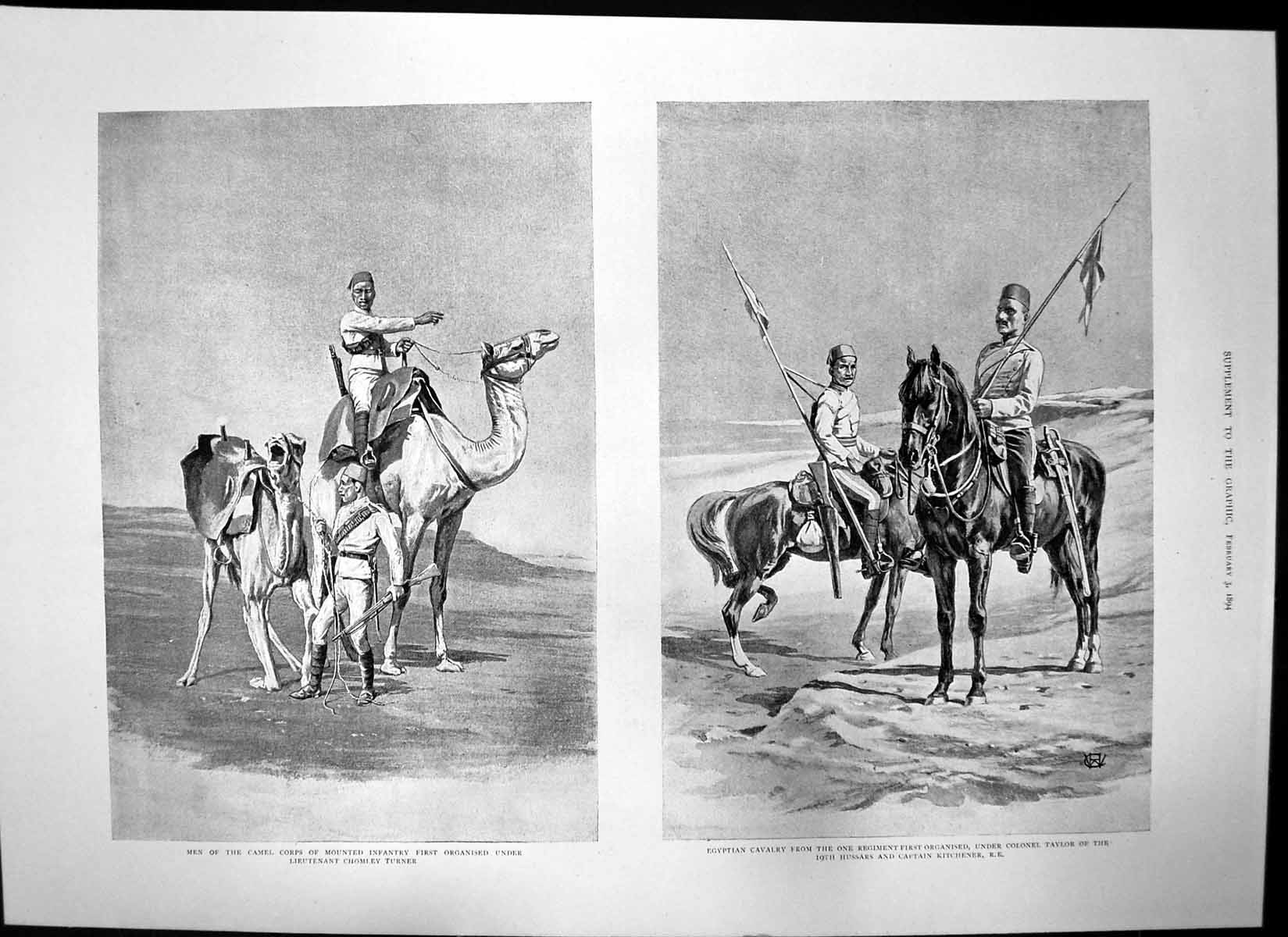 Old Antique Print Egyptian Mounted Infantry Men Kit Abbasiyeh Depot 1894 19th