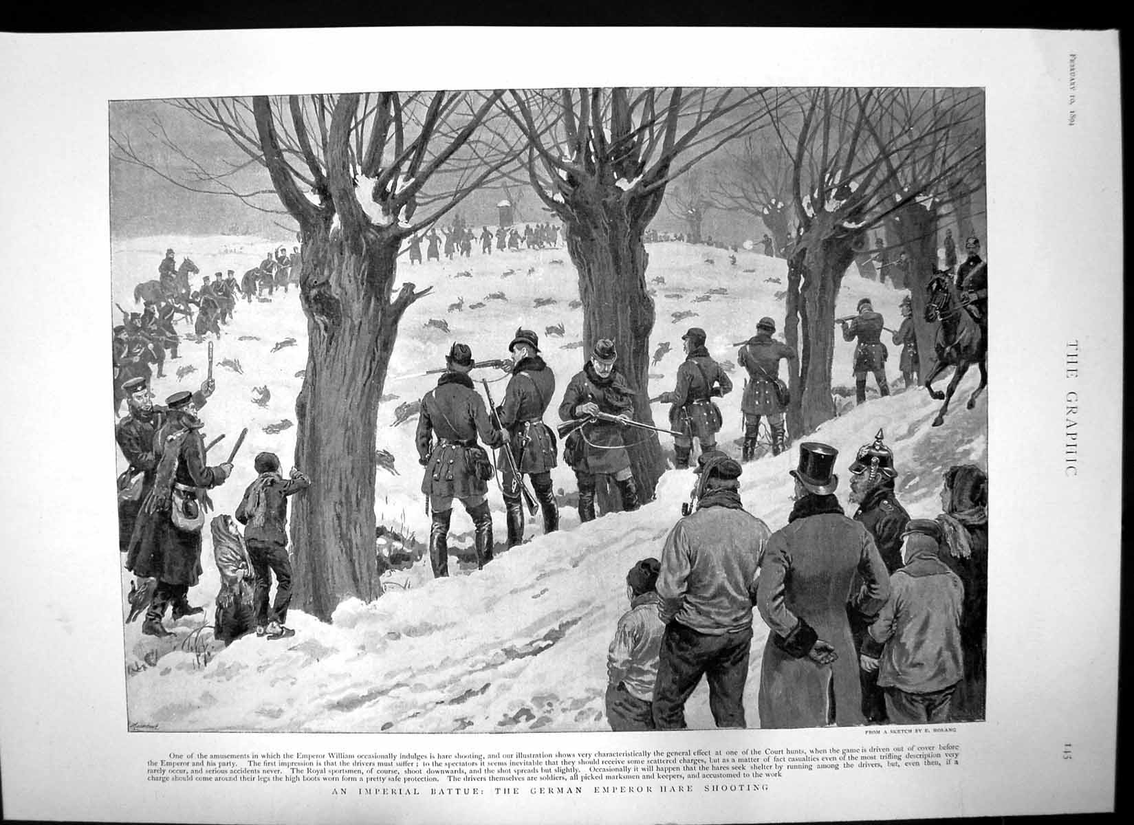 Antique Old Print German Emperor Hare Shoot Argyll Sutherland Highlander 1894