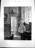 Old Antique Print Natural Enemies Girl Cat Rational Dress Cycle Show 1894 19th
