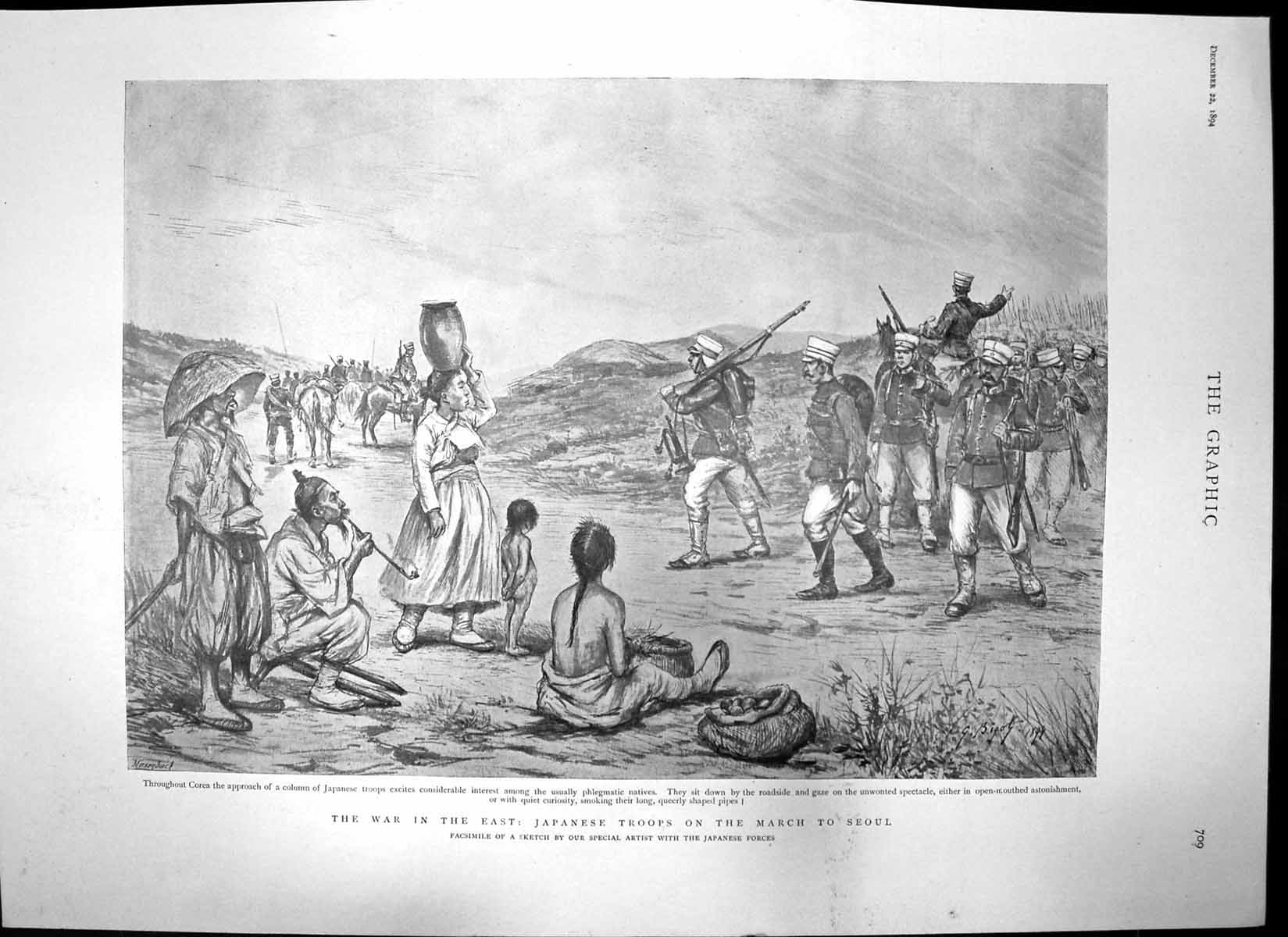 Old Print Japanese Troops March Seoul Grand Hotel Cimiez Queen Nice 1894 19th
