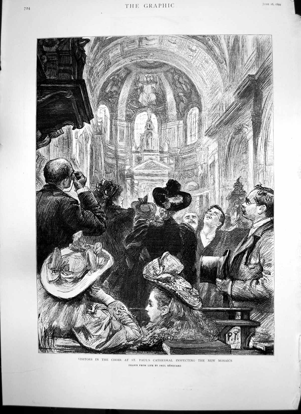 Antique Old Print Choir St Pauls Cathedral Mosaics Assyrian Sculptures 1894