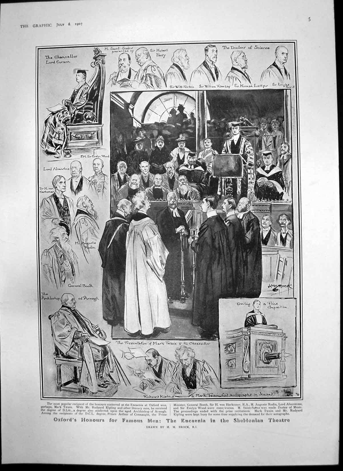 Old Antique Print Encaenia Sheldonian Theatre Trooping Colour Guards 1907 20th
