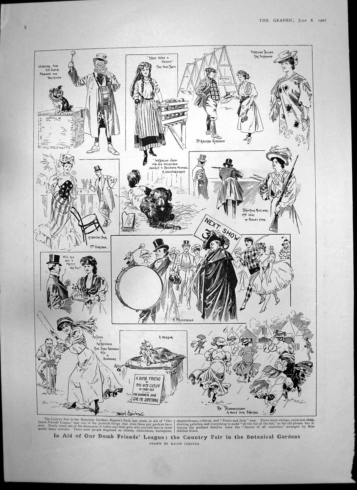 Original Old Antique Print Dumb Friends Country Fair Duchess Westminster 1907