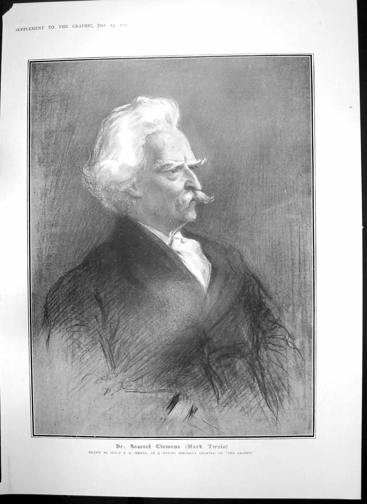 Original Old Antique Print Dr Samuel Clemens Mark Twain Princess May Teck 1907