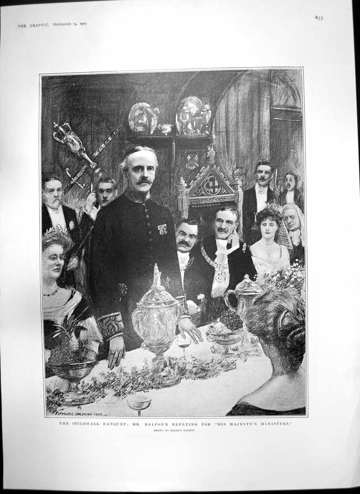 Antique Print Guildhall Banquet Balfour Switzerland Fionney Mt Pleureur1903