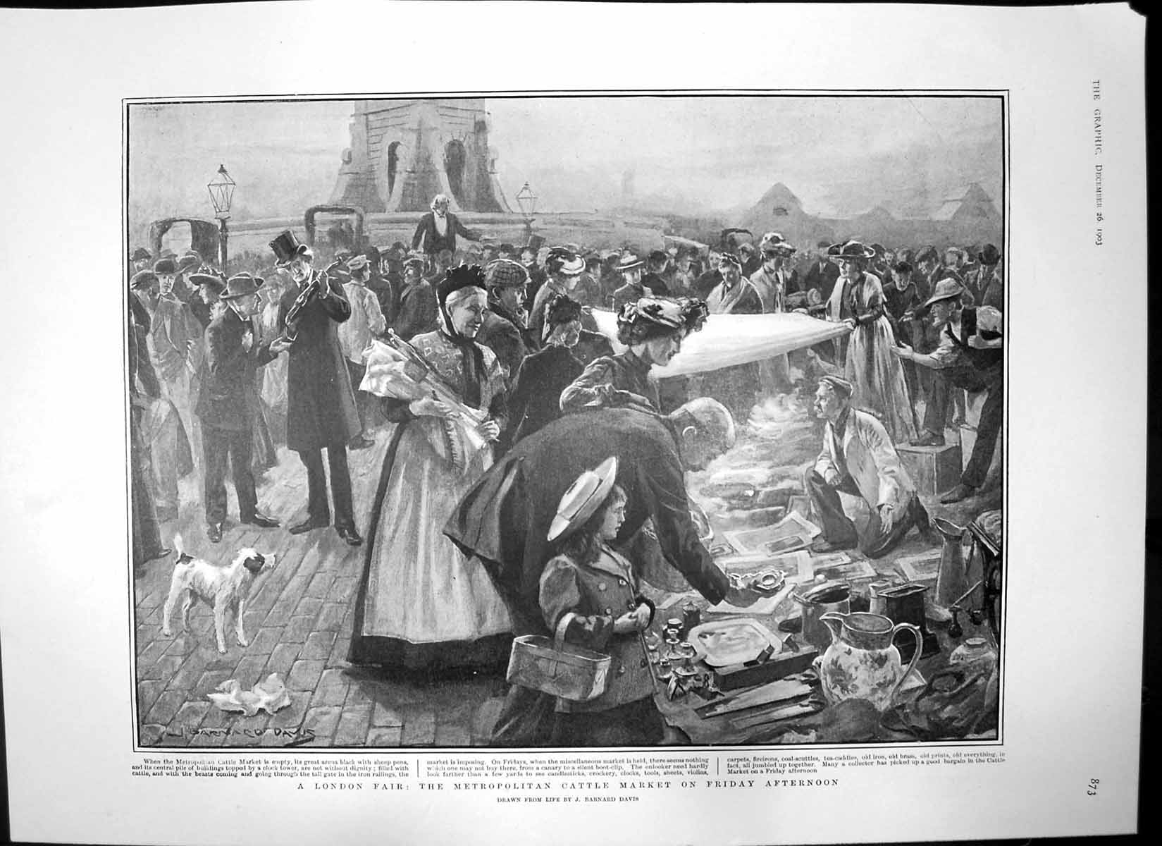 Old Print London Market Buyers Lord Harris Cricket Viscount Helmsley1903 20th