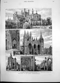 Antique Old Print Fisheries Exhibition Edinburgh Peterborough Cathedral 1882