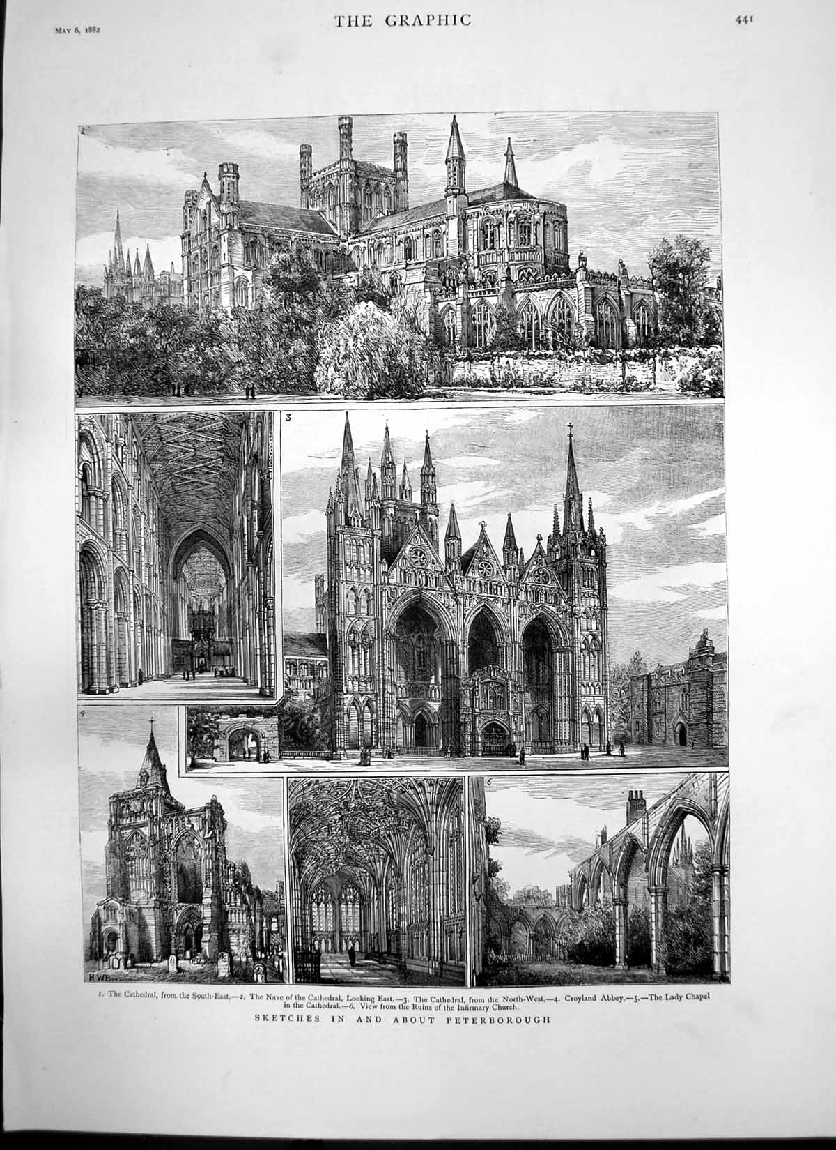 Antique Old Print Fisheries Exhibition Edinburgh Peterborough Cathedral 1882