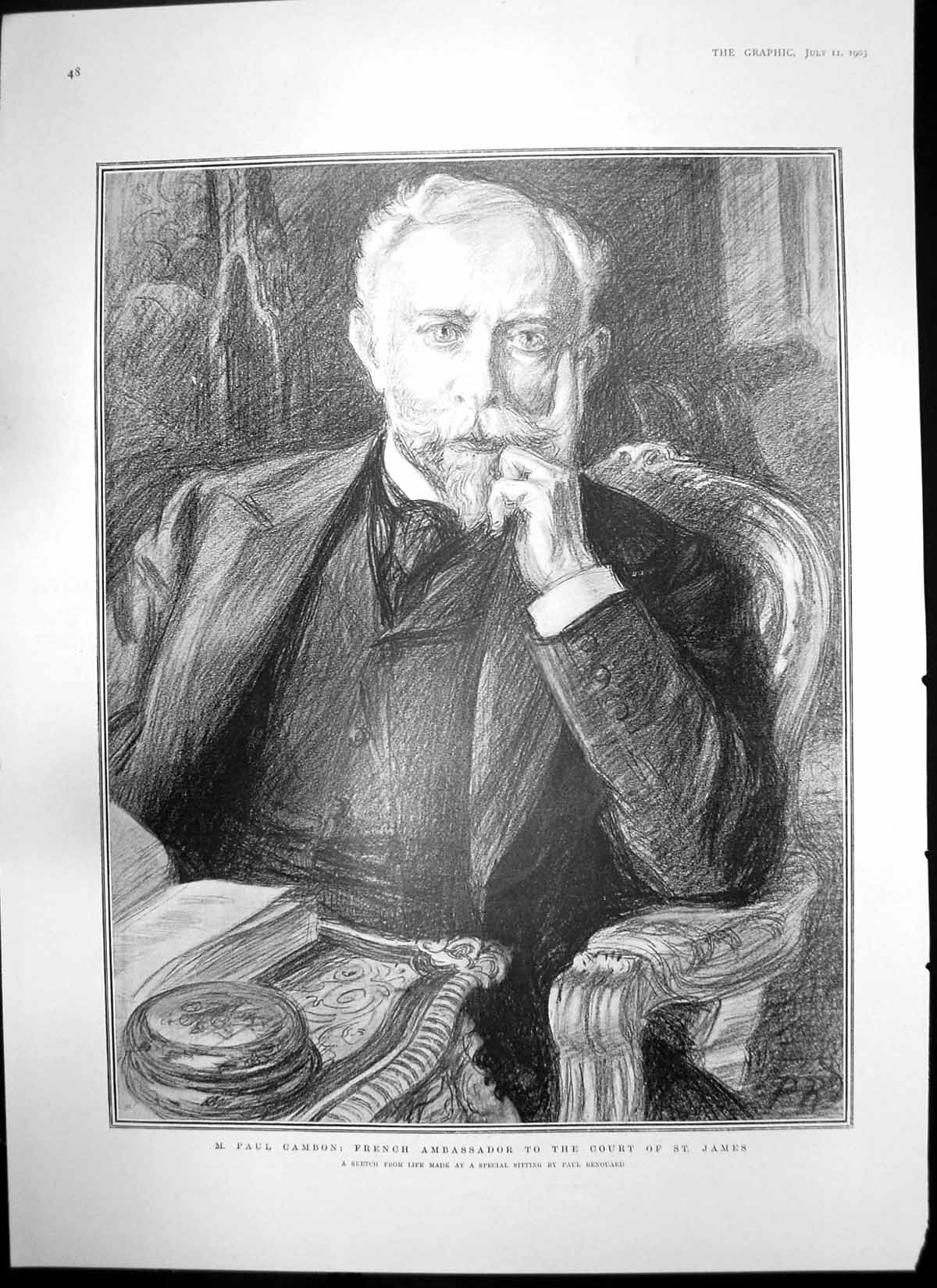 Old Antique Print M Paul Cambon French Ambassador President Loubet 1903 20th